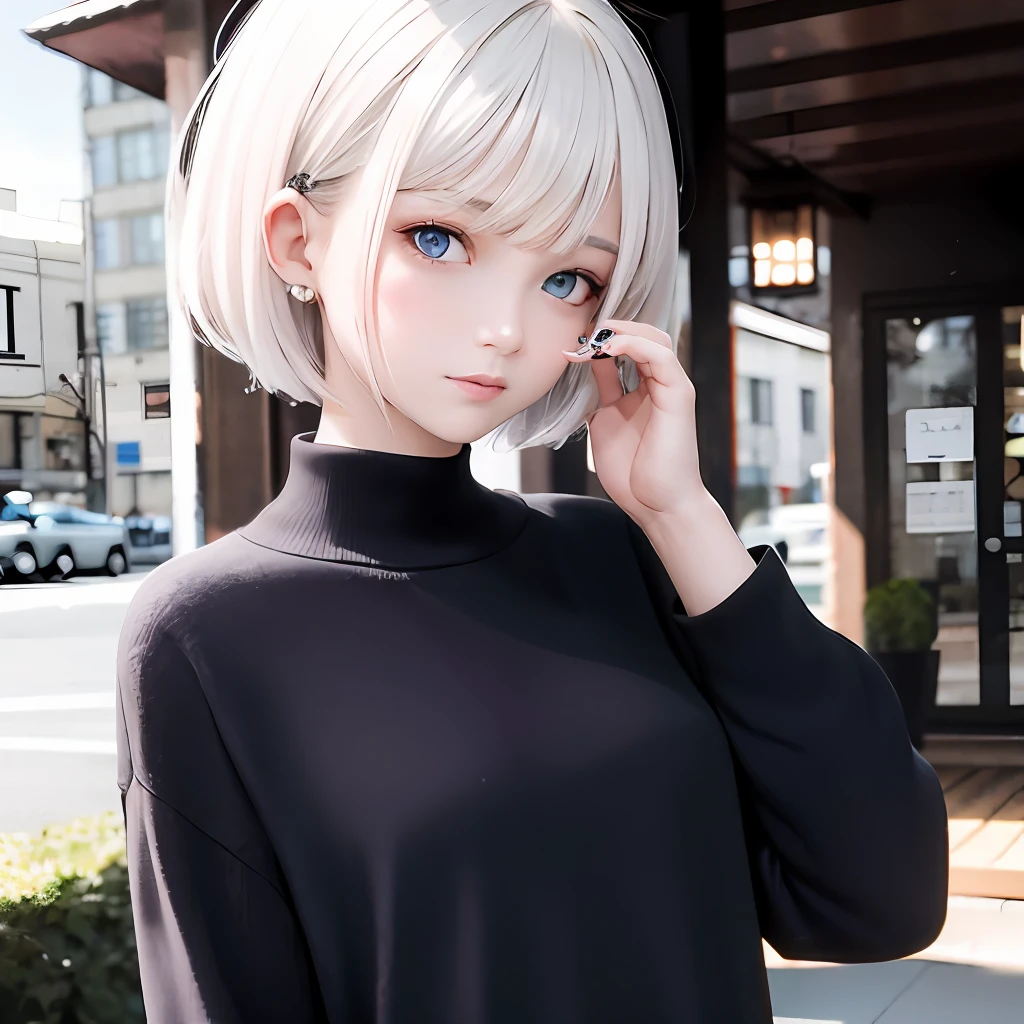 Girl with short white hair