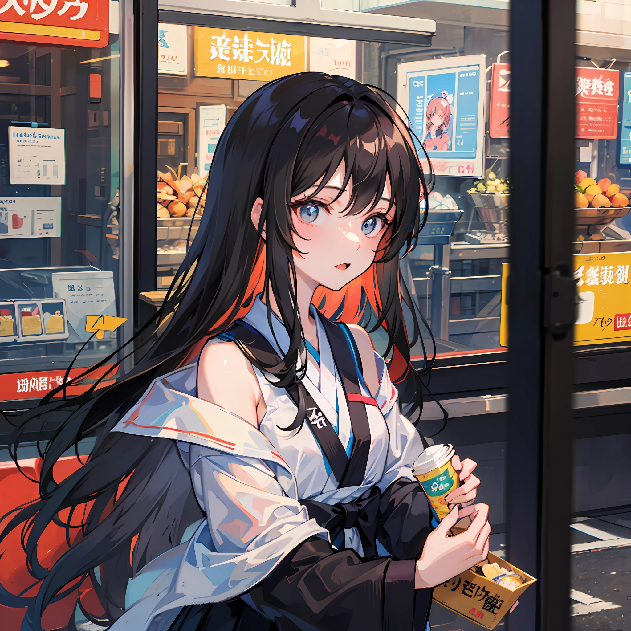 brunette color hair,校服,,黑The eye, teens girl,Modern female high school student,trams,eventide,solo person,
