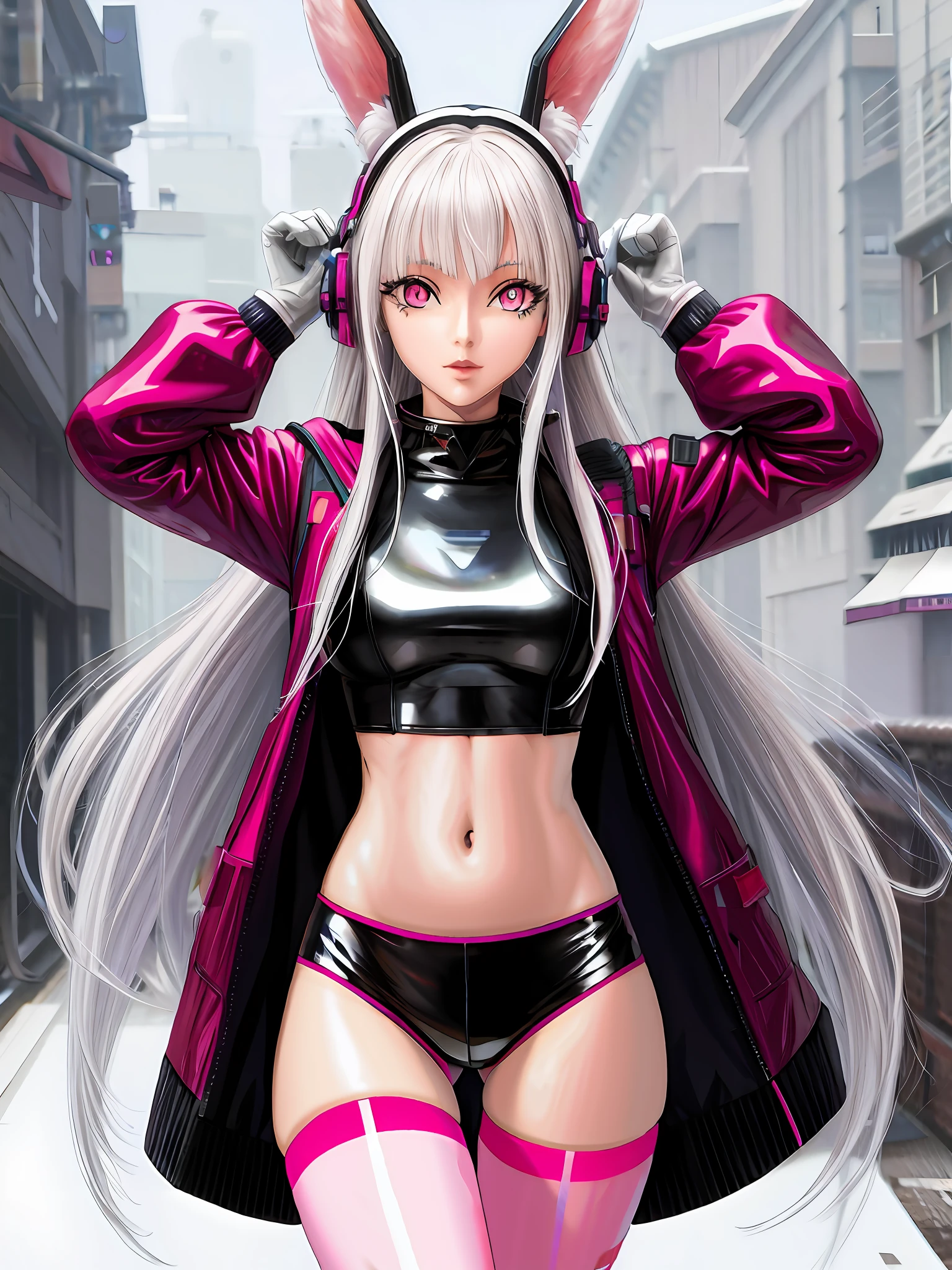 Anime girl posing on city streets in cat suit, cyberpunk anime girl, female cyberpunk anime girl, cyberpunk anime girl in hoodie, Digital cyberpunk anime art, style of anime4 K, digitl cyberpunk - anime art, an oppai cyberpunk, anime girl of the future, cyberpunk anime girl mech, seductive anime girls, anime styled 3d, render of a cute 3d anime girl,Full breasts,The upper body is transparent,Bumps,