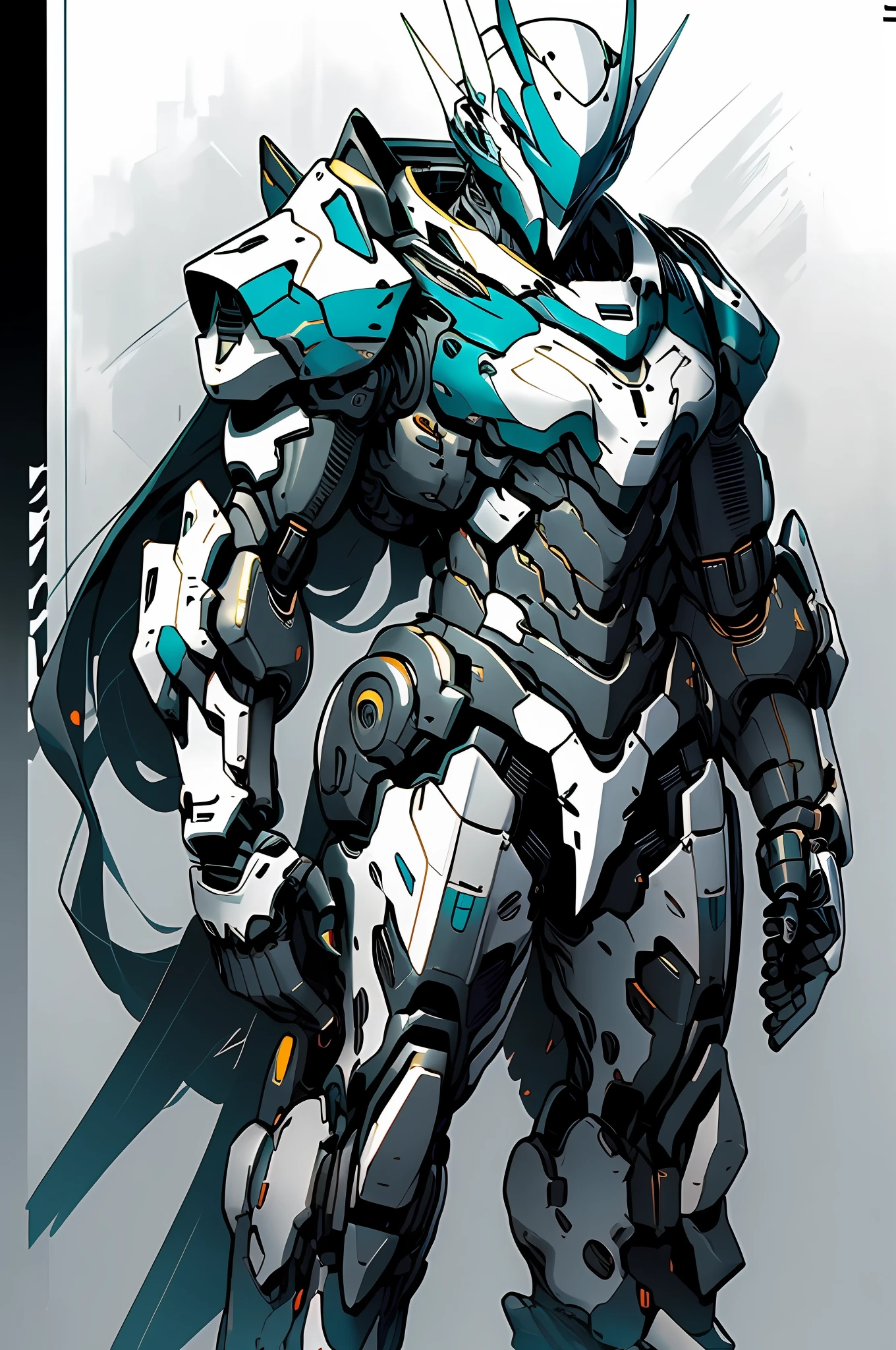 Tall mech, Armour,mechs,ink,clean linework,Negative space,hight contrast,Gradient color,