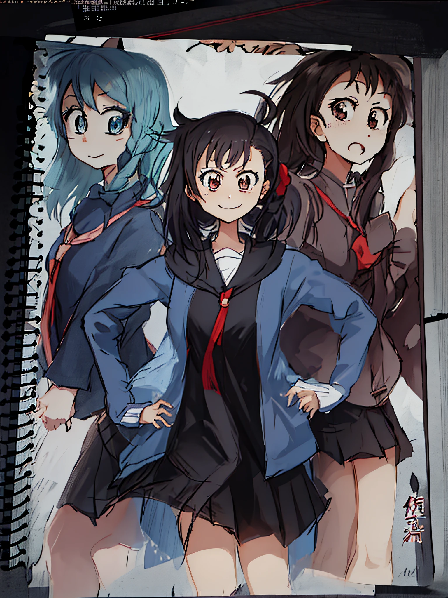 Sketches of a group of anime characters in a sketch book, anime sketch, inspired by Narashige Koide, anime moe art style, Line sketch!!, Inspired by the China Expo Park, an anime drawing, anime shading), anime style drawing, ecchi anime style, flat anime style shading, Anime Paintings, in an anime style, In anime style