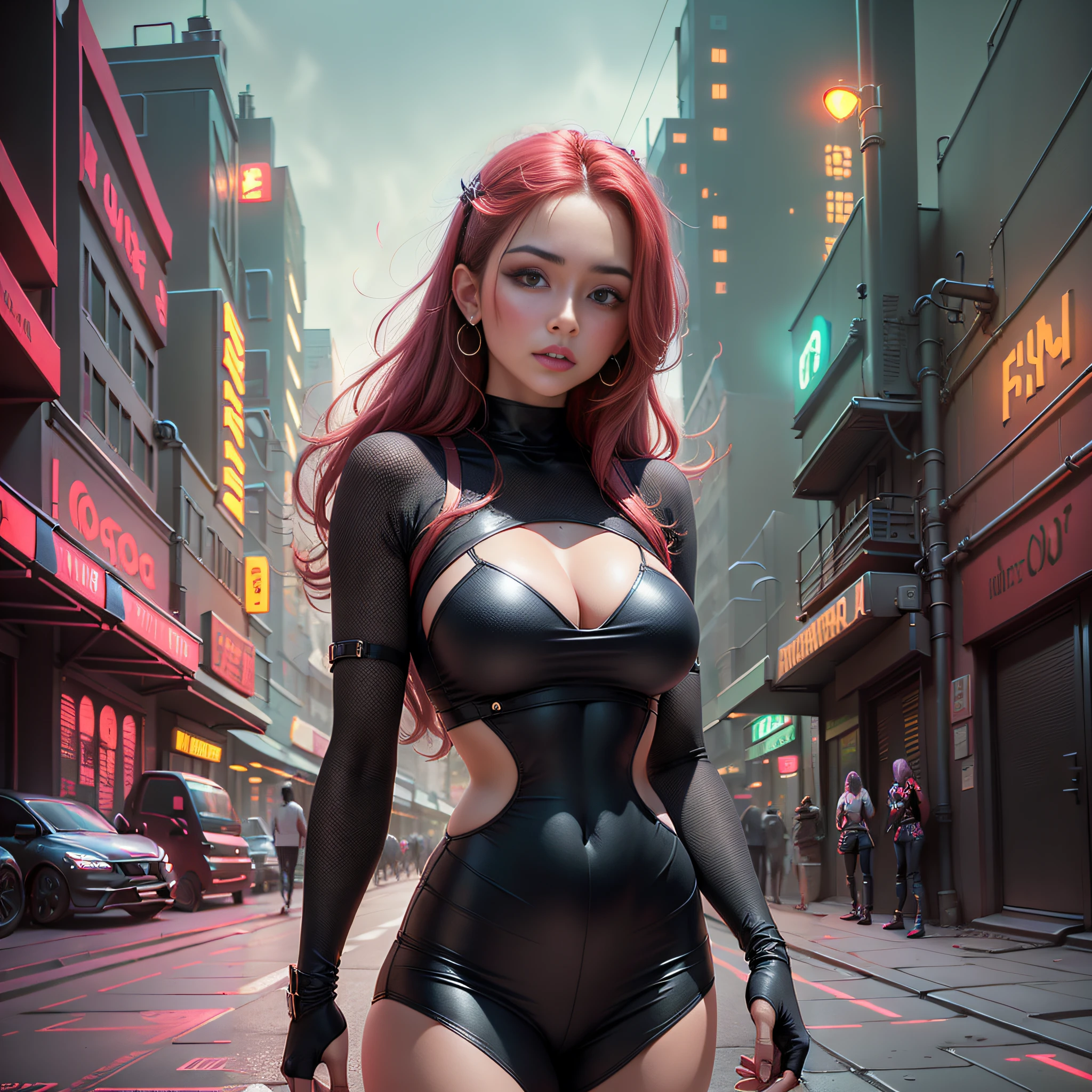 repintar a parte apagada, uma garota futurista, usando roupas futuristas com linhas em vermelho, ultra detalhado 4k