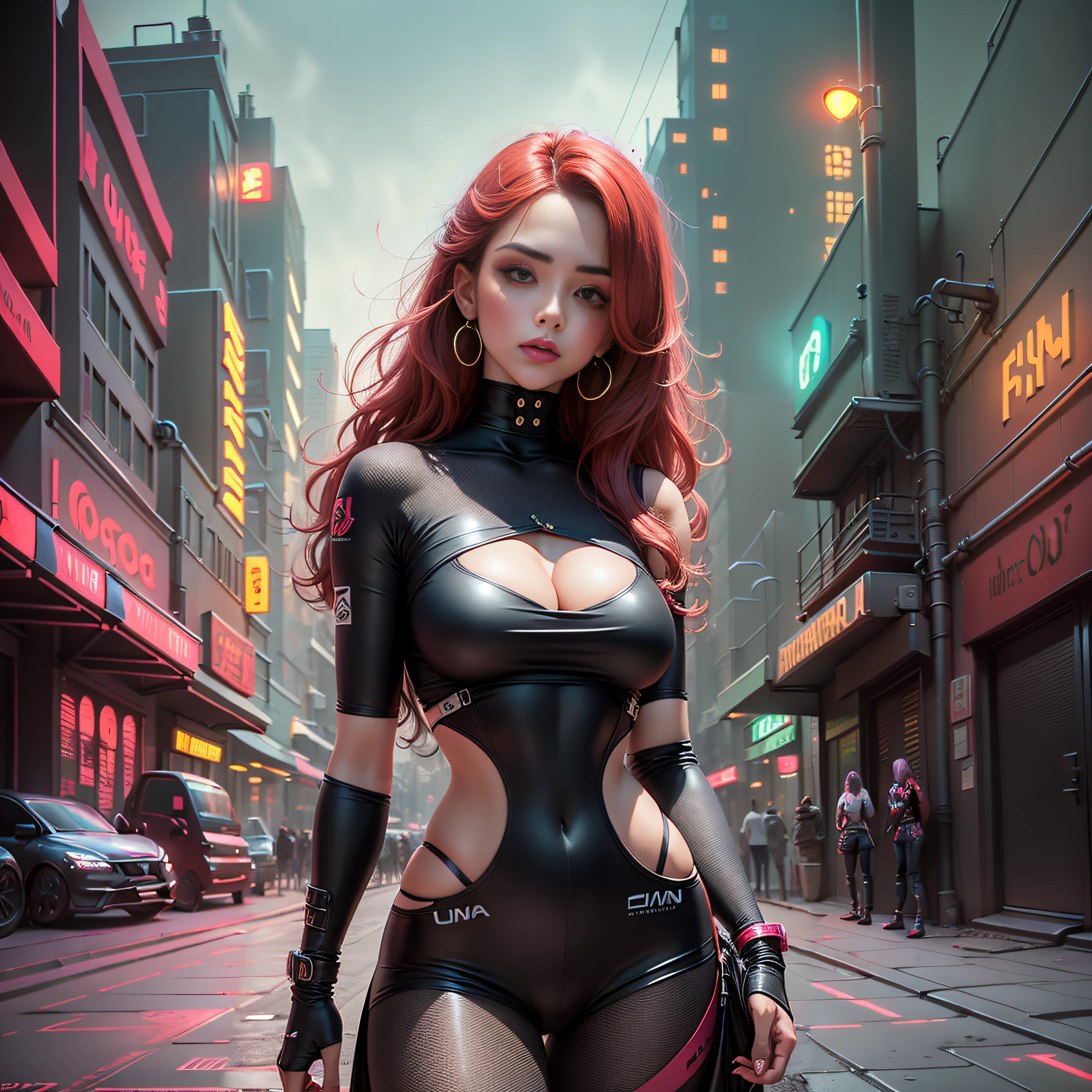 repintar a parte apagada, uma garota futurista, usando roupas futuristas com linhas em vermelho, ultra detalhado 4k