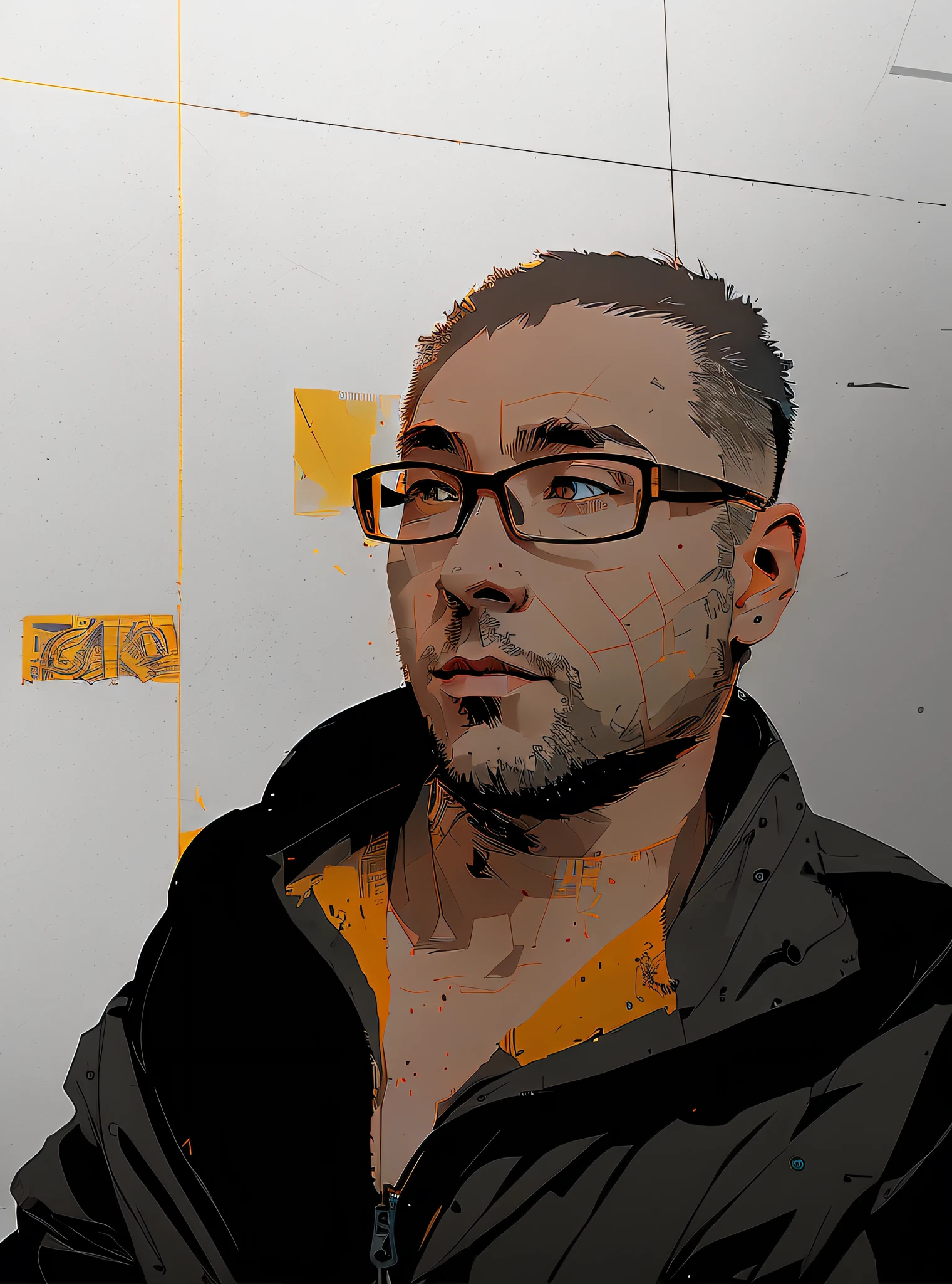 nvinkpunk, (((European middle-aged man))), Masterpiece, Best quality, ((Detailed face)), ((Award-Awarded)), (High detail), Sharp, 8K, trending on artstationh, Intricate