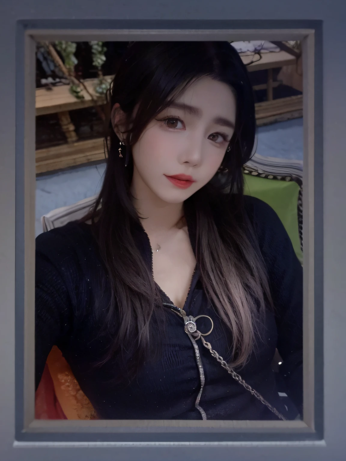 Photo of Alafard of a woman wearing a necklace and necklace,, With long hair, xintong chen, full-body xianxia, Choi Hyun-hwa, Lin Qifeng, with long dark hair, sakimichan, taken in the early 2020s, cruel korean goth girl, chengyou liu, Shin Jinying