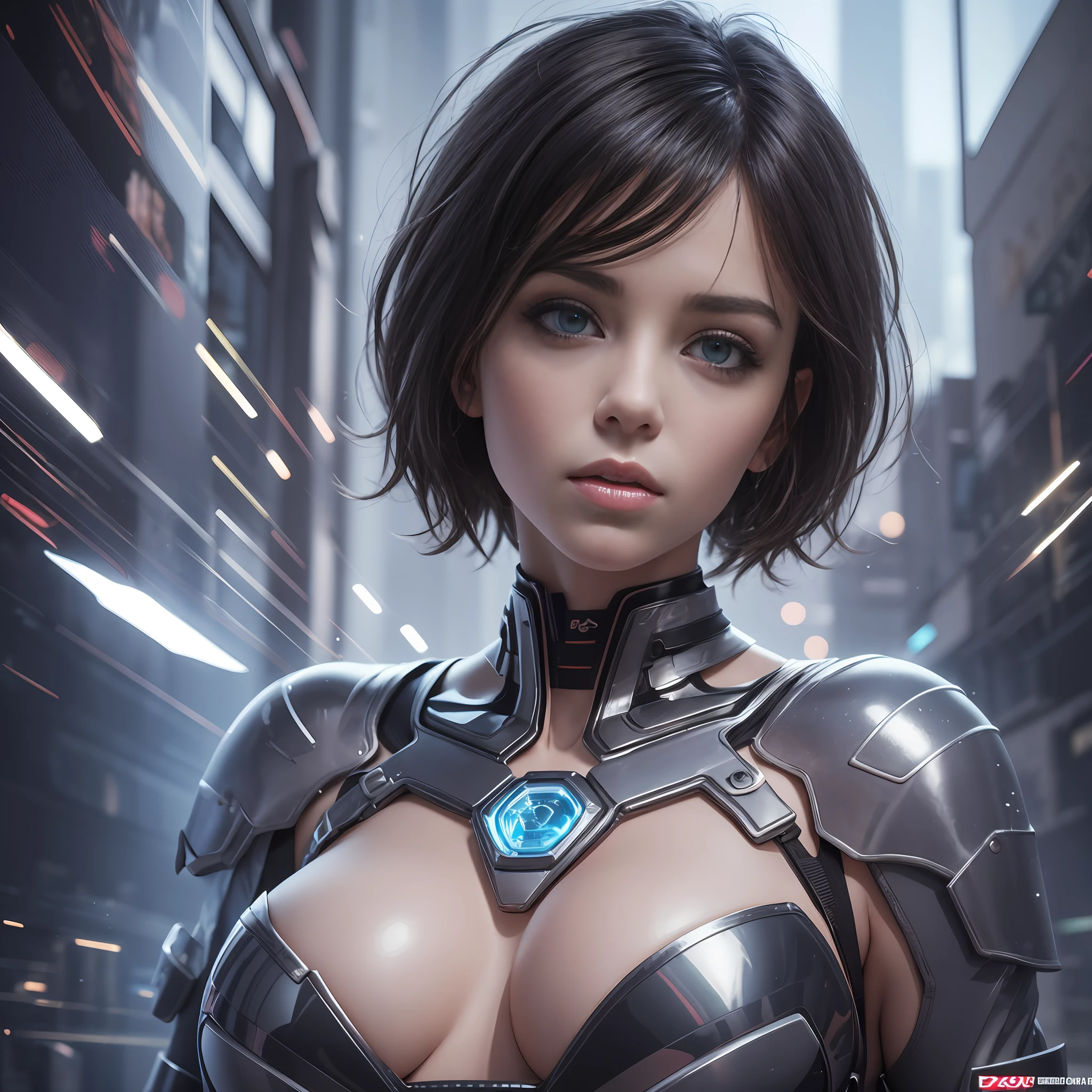 masterpiece, ethereal beauty, ethereal, cyberpunk, ultra realistic, woman 38 years, Like a Yael Shelbia, 3d, 3d rendering, porcelain, latex, Best quality, human anatomy, real hair, short hair, asymmetrical cut hair, moving hair, huge breasts, human anatomy, posing for photo, translucent, (ethereal, dreamlike), formidable, 8k wallpaper, sfw:1.2, --auto --s2