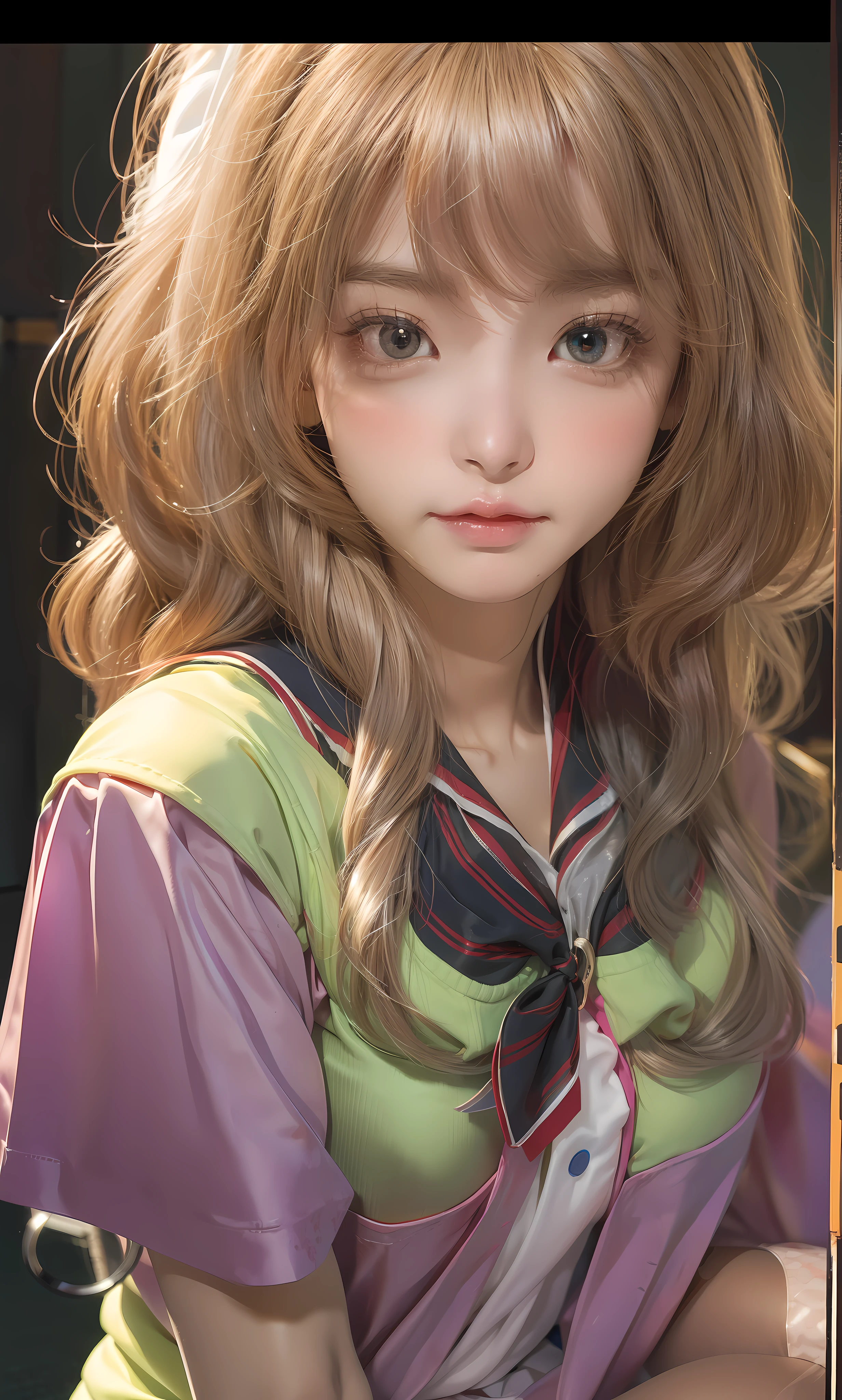 ulzzang-6500-v1.1,(raw photo:1.2), (photorealistic:1.4), Beautiful Meticulous Girl, very detailed eyes and faces, Beautiful detailed eyes, absurderes, unbelievable Ridiculous, hugefilesize, ultra - detailed, A high resolution, The is very detailed,best qualtiy,tmasterpiece,kemomimi,((Japanes girl' high school uniform)),illustratio,The is very detailed,CG,unified,8k 壁纸,Amazing Cleavage,finely detailled,tmasterpiece,best qualtiy,The is very detailed的 CG unified 8k 壁纸,light in face,cinmatic lighting, 1girl, 16 years old,((pantyless)),(((dynamicposes))),(full bodyesbian),((Pantyhose)),((Sit with your knees folded))