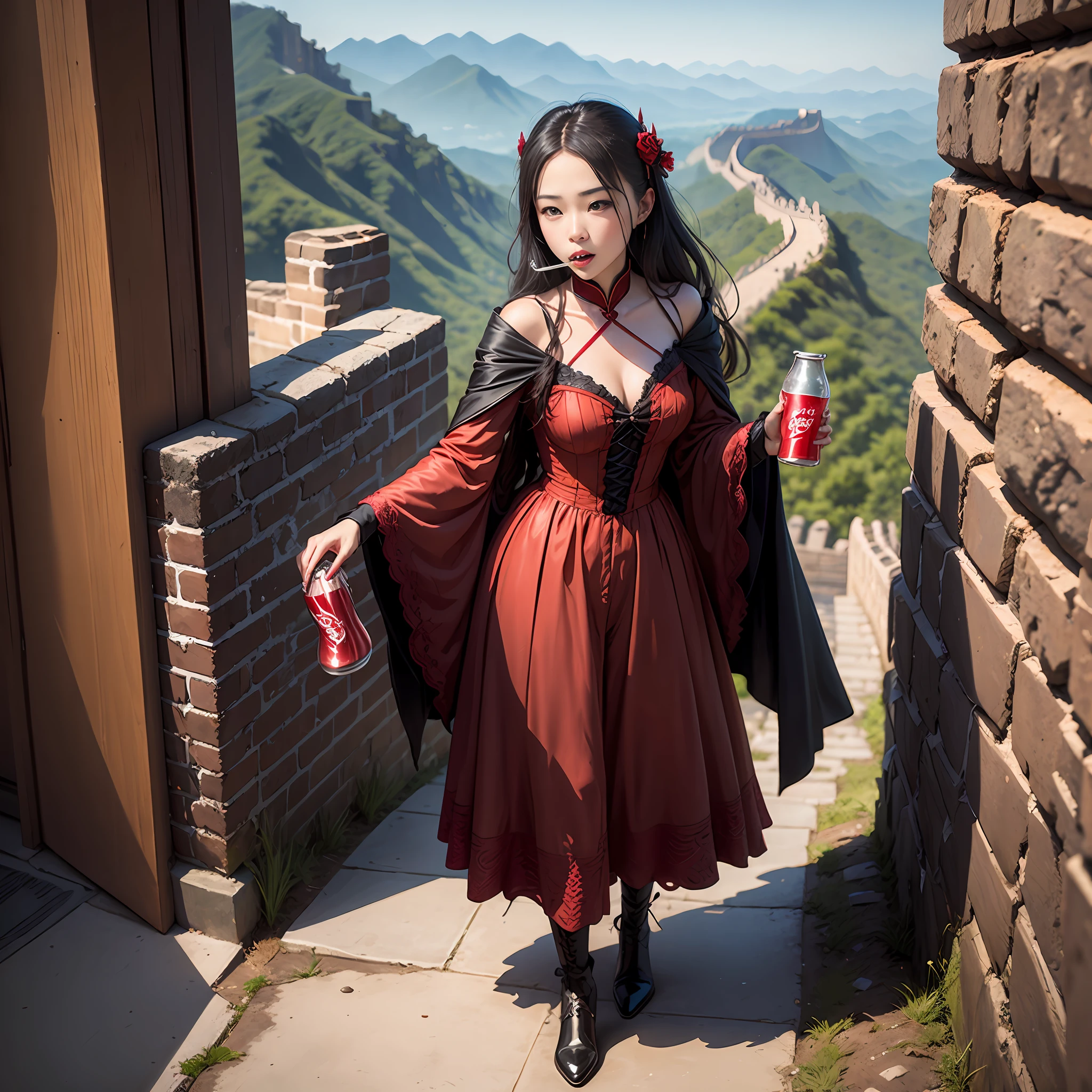 Vampire Princess drinking Coke on the Great Wall --auto