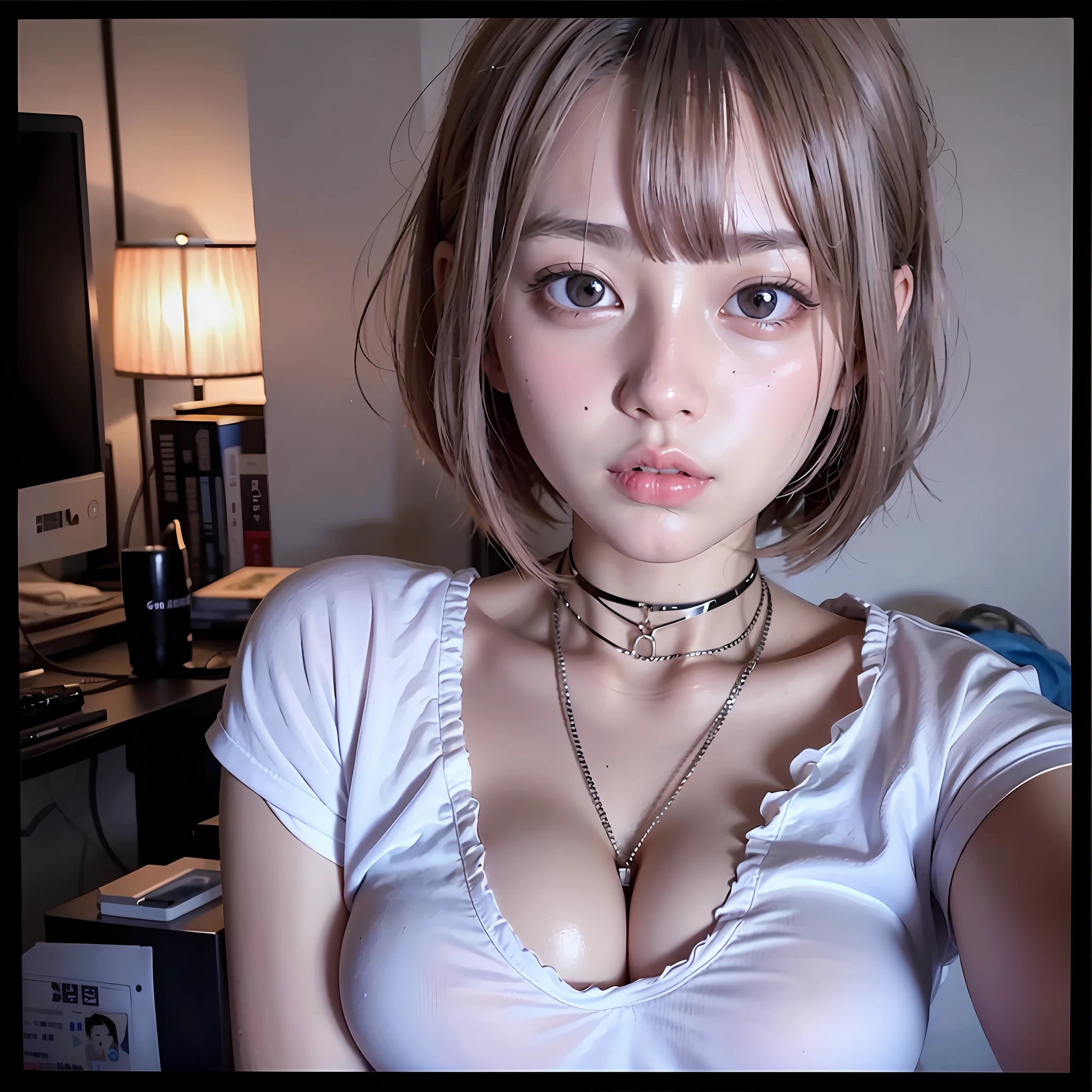 19-year-old girl , she is about 2 0 years old, Anime girl in real life, Chinese girl,Glows skin, badass,Cleavage is seductive,tightsuit,1girll,The upper part of the body,closeup cleavage,(8K,RAW photos,Best picture quality,tmasterpiece:1.2),(Fidelity,Realism:1.37)cleavage, 鎖骨,huge tit,badass,Cleavage is seductive,Delicate underwear,比基尼