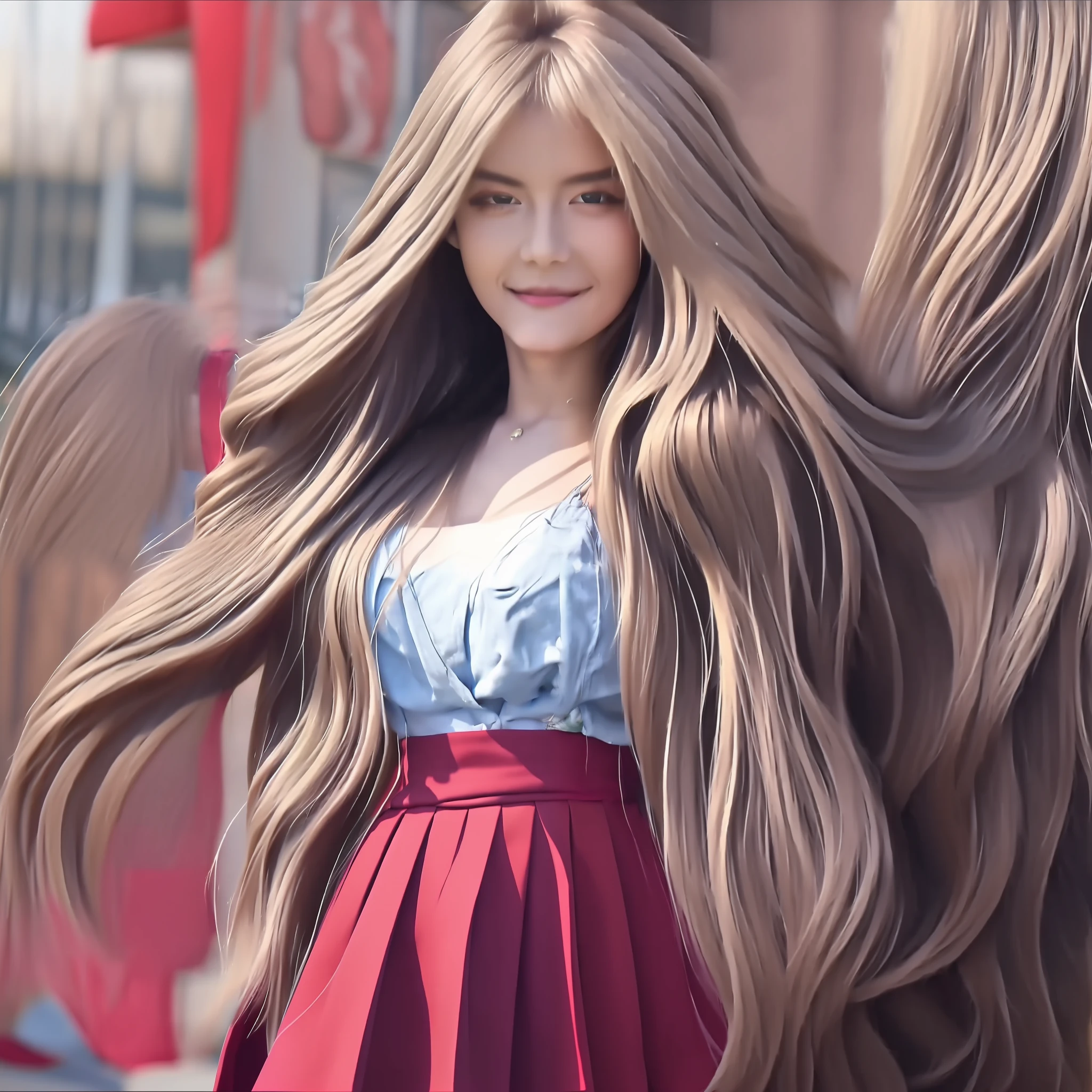 "((Beautiful picture, Best quality, k hd, Excellent depiction, Beautiful standing painting, outside,parks, It's exciting), (girl with super long hair+blond girl:1.2), Unique temperament, ssmile, Exudes fragrance,Scottish-style pleated skirt,Red and black color,Extremely long hair,Floating hair,Big wind,Correct limbs,Greater wind,The right clothes,hairs fly in the wind,Static clothes,Very much hair,More than 50,000,000 hair) "