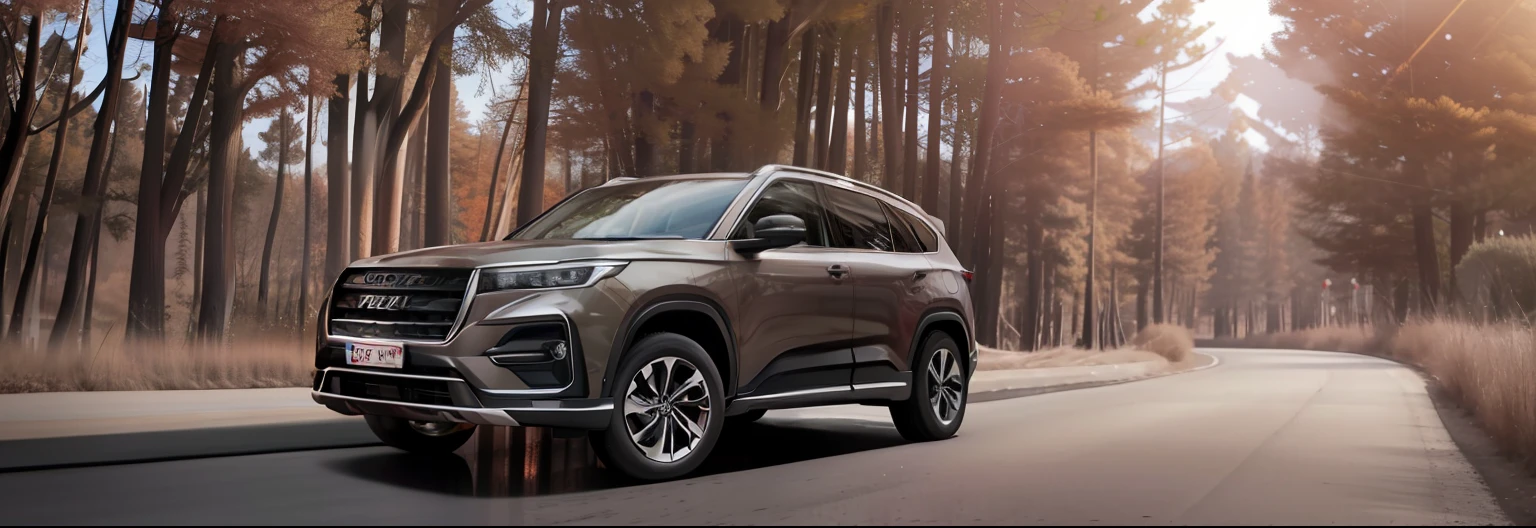 Alafid view of a black SUV driving in the woods, haval f 7, author:Tadeusz Pruszkówski, wide angle exterior 2022, portrait shooting, 🤬 🤮 💕 🎀, crisp smooth clean lines, imagem de qualidade alta, eora, 6k, 4 ), Handsome, cover shot