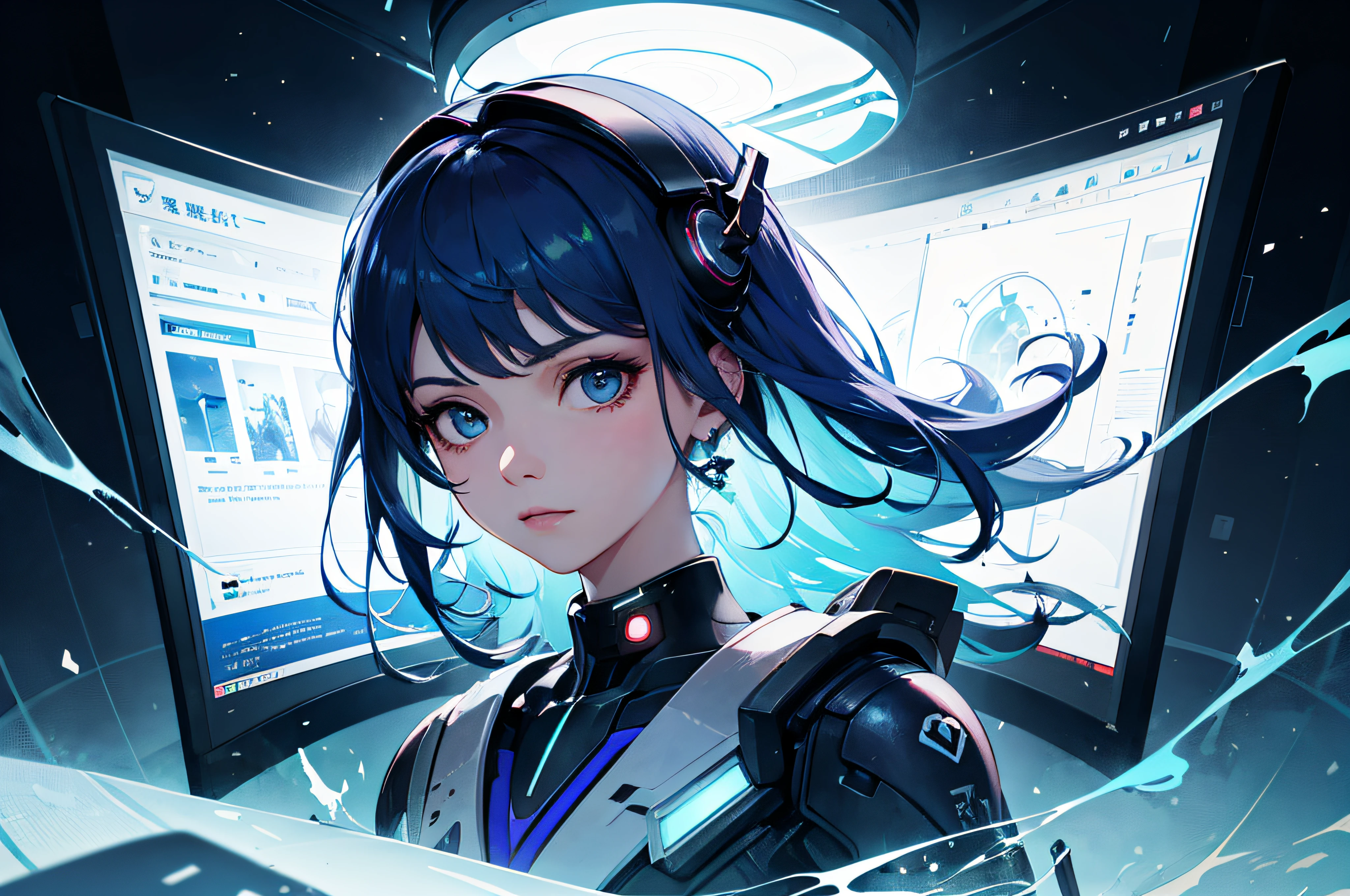 ((tmasterpiece)), ((ultra - detailed)), ((best qualtiy)), 美丽细致的眼睛, Detailed face, The best lighting, The best shades, 1 rapariga,独奏, ((cyber punk style, edge lit, machine arm,Hologram aura,Surreal Science Fiction Art,Future Science Fiction Aesthetics,Flat 2D style)), ((The main colors are purple and blue)), Huge light bulb, (Girl inside the screen:1.5),Mobile Paradise,Orange bulb,A world made up of mobile phones,Gamepad,VR glasses,Virtual screen, freckle, Cold nose, (((Buble))), illustration,japanese inspired, (highly detailed), Whirlpool effect,sideface,Three-quarters of the side of the face,Side close-up,Overwatch,Side Girl,sci-fy