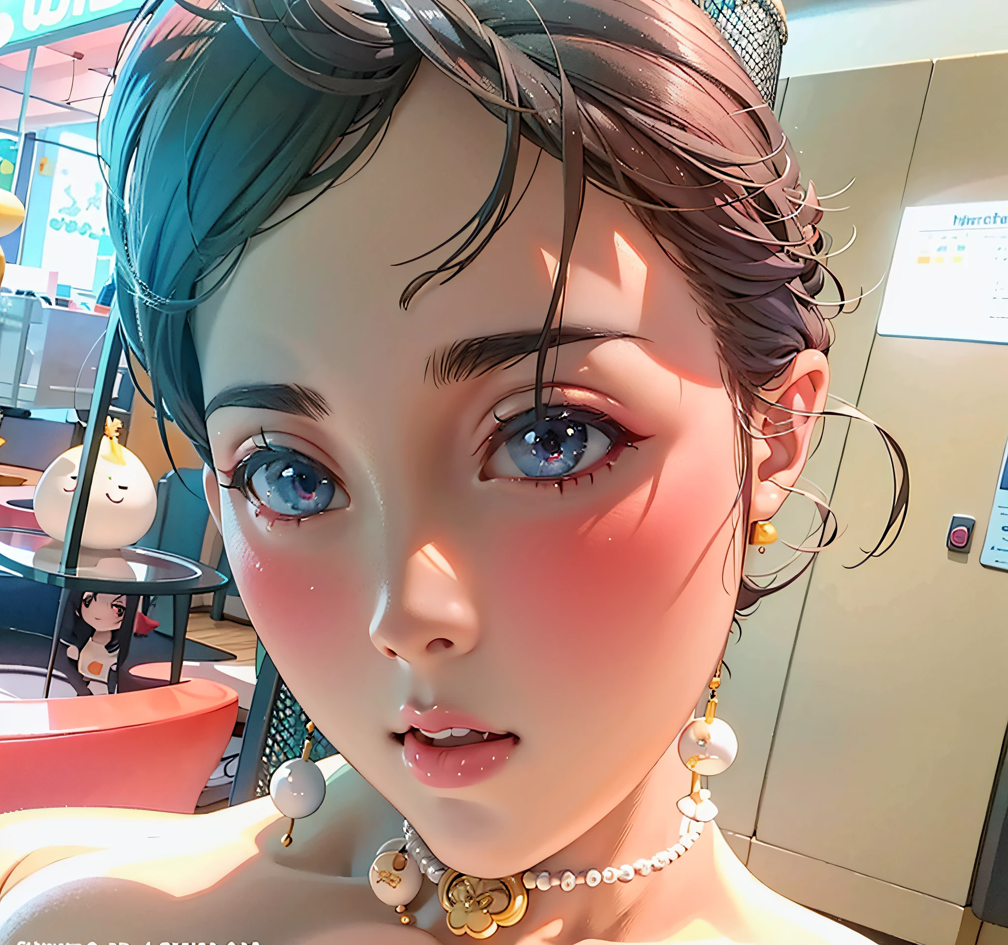 There is a woman wearing a necklace and a pearl necklace, Choi Hyun-hwa, Yoshitomo Nara, 1 8 I, 8k selfie photograph, jaeyeon nam, yanjun cheng, wan adorable korean face, Korean girl, park jimin, xintong chen, xision wu, ulzzangs, sun yunjoo
