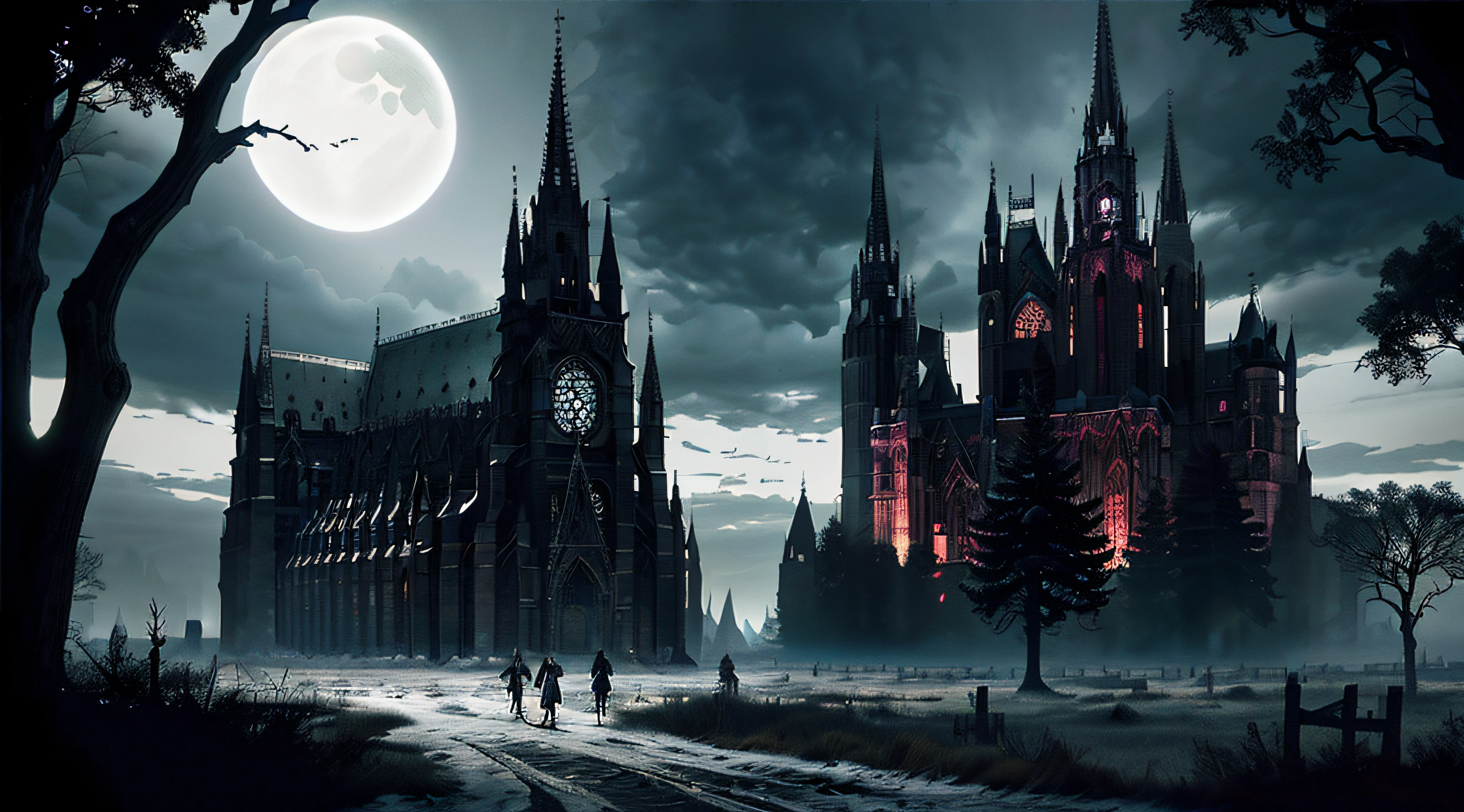 GothicHorrorAI cathedral , stylized, (architecture), landscape, (haunted, desolate, night, dark), (GothicHorrorAI fractals)