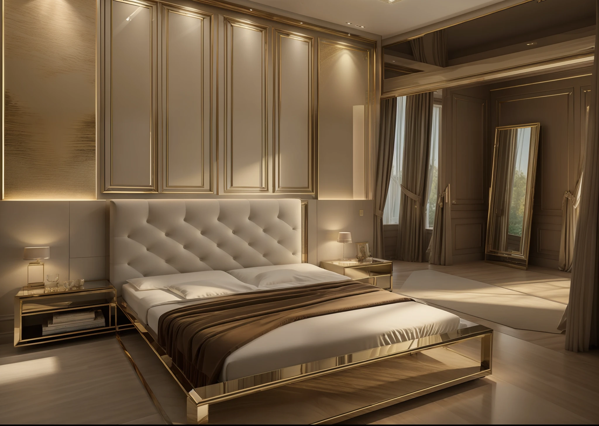 ((Best quality, 8k, Masterpiece :1.3)), neoclassic bed room, magic light, cinematic light, shimmer, glamour