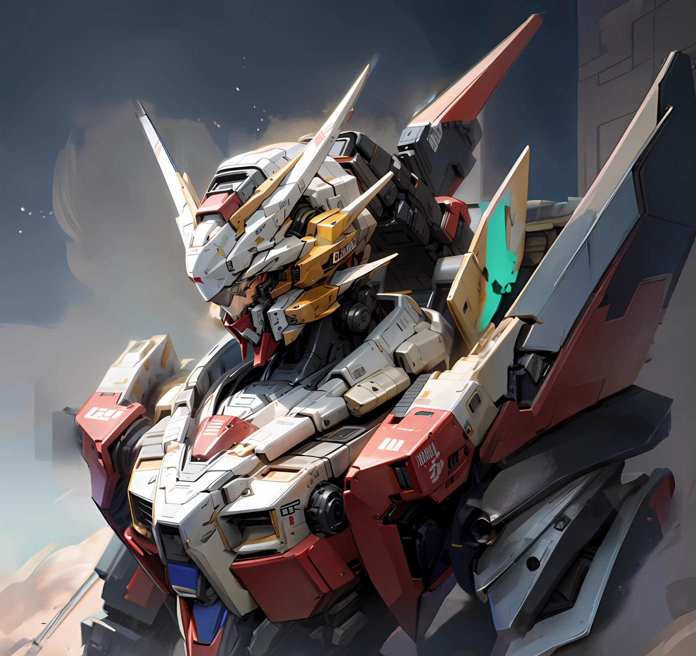 cool mecha style, , mecha art, Alexander Ferra Mecha, , gundam style, modern mecha anime、space ship、Grand background、There was a lot of artillery fire、