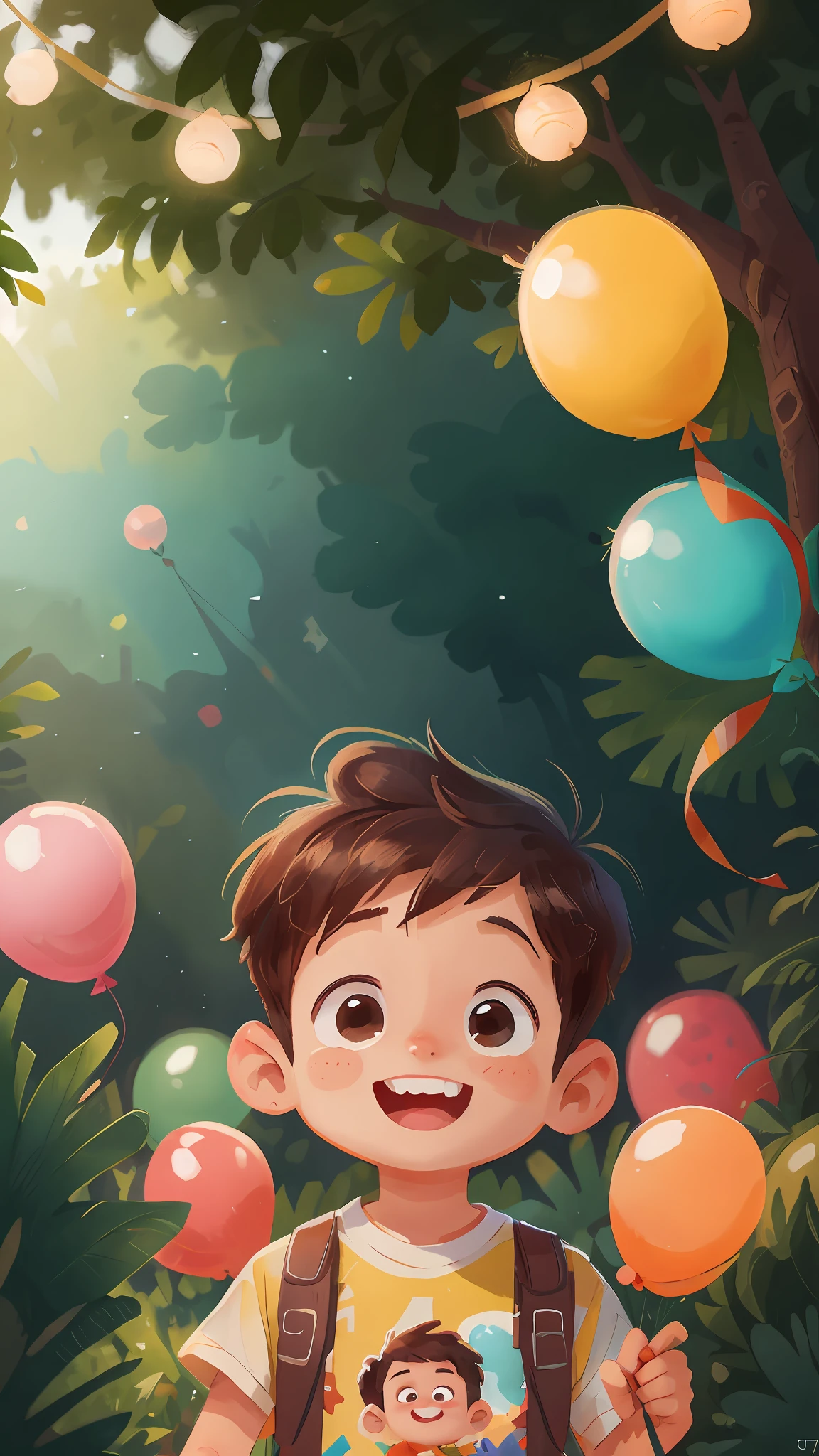 A boy, zoo, many balloons, happy, happy, perfect quality, clear focus (clutter - home: 0.8), (masterpiece: 1.2) (Realistic: 1.2) (Bokeh) (Best quality) (Detailed skin: 1.3) (Intricate details) (8K) (Detail eyes) (Sharp focus), (Happy)