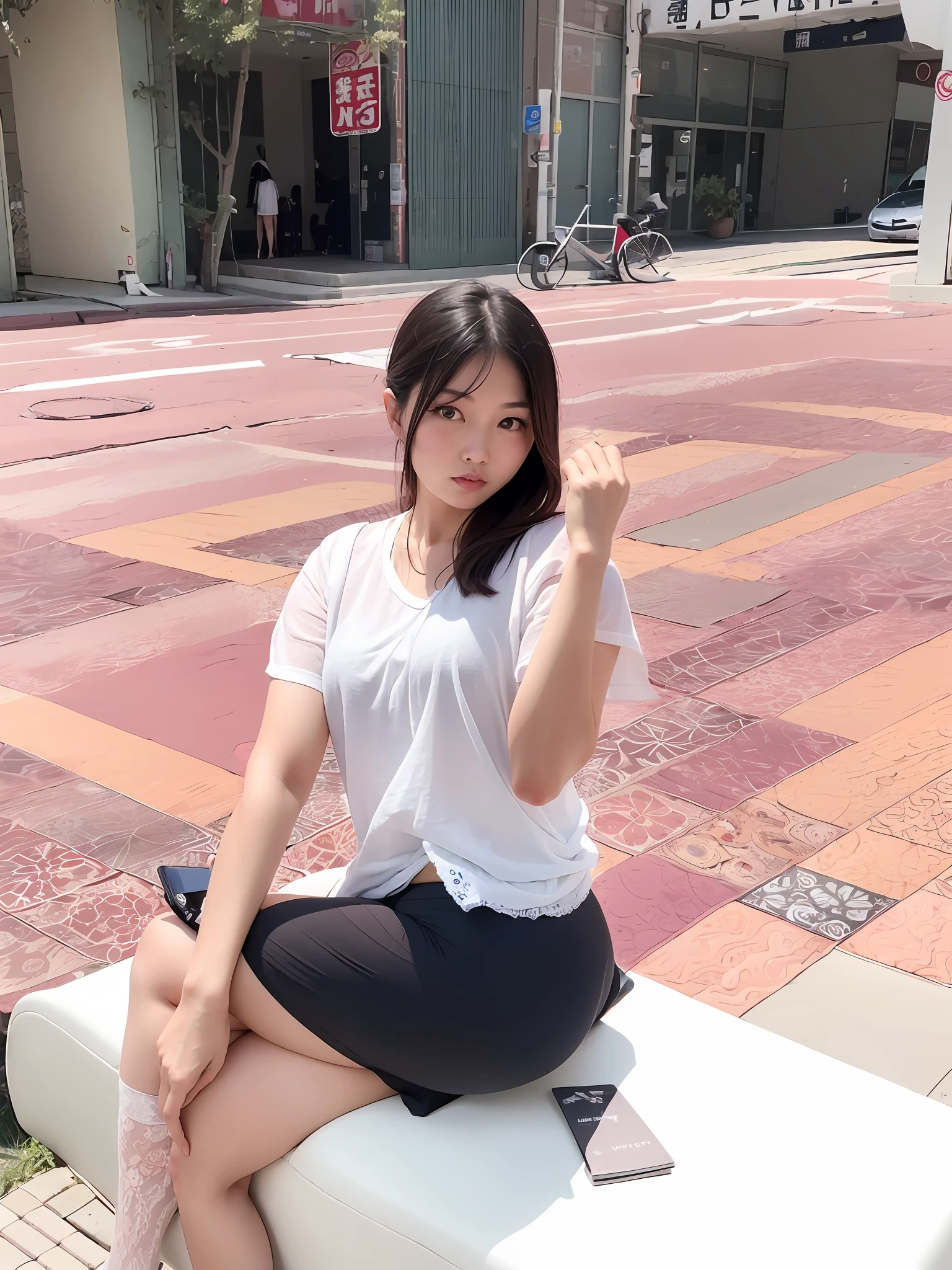 In the city,there is a woman that is sitting down on a bench, xintong chen, trending at cgstation, Anime Thai girl, Japanese women's underwear panties, Korean girl, Underwear, underwear, Girl in underwear panties, Chinese girl, Student, sakimichan, Wearing Japanese underwear and underwear, Smooth white tights underwear panty set, Wear underwear and panties, female pervert, wenfei ye, Japanese underwear panties