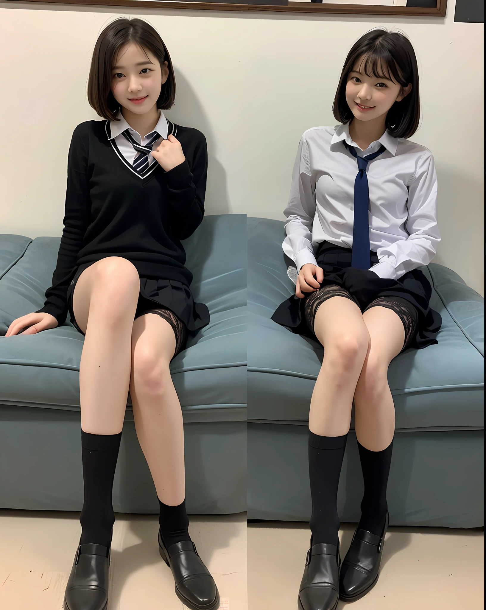 junior school student,female pervert,Black lace calf socks,Medium and short hair,Realistic --auto