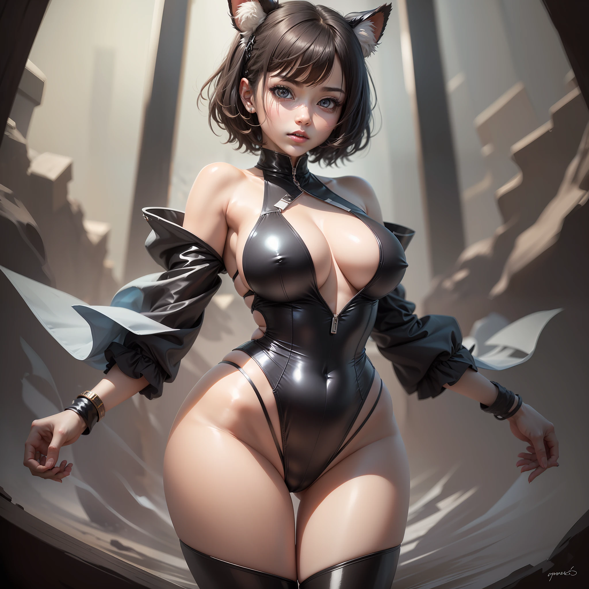 1girl, 独奏, Three-point swimsuit，tmasterpiece, Best quality at best, realisticlying, ultra - detailed, (shiny skins, perspired:1.4), absurderes, looking at viewert, with short black hair, with brown eye,slenderness,Dynamic light and shadow,A high resolution,Sharp focus,depth of fields,The eyes are delicate,Sharp pupils,pupil realistic,(Bigchest:1.6),(Thigh thick:1.0),exteriors,Skysky