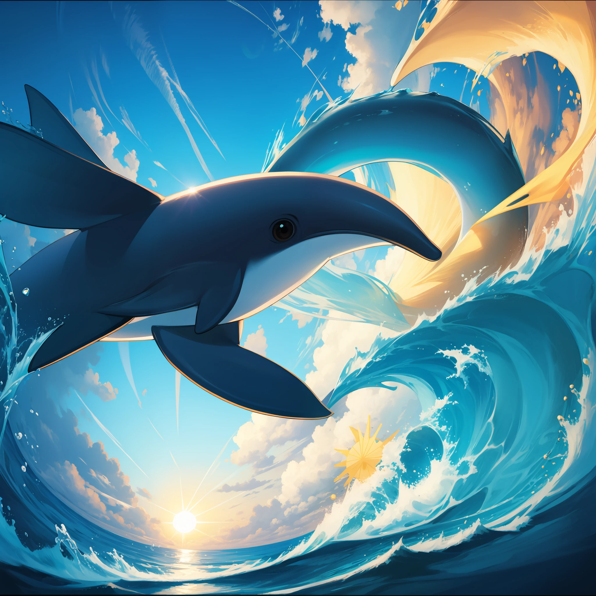 Sea, dolphin, nature, sun, blue --auto