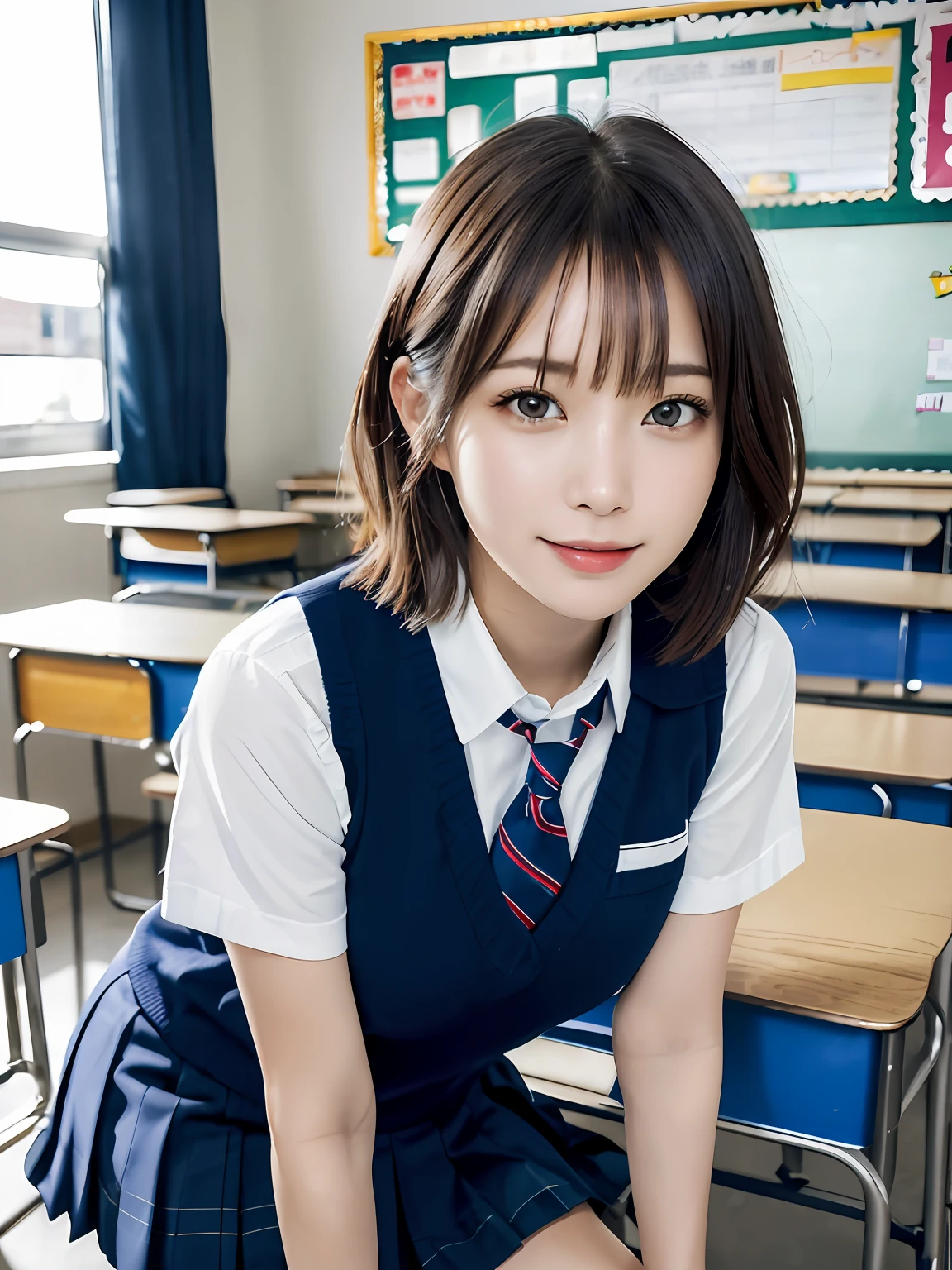 masutepiece, Best Quality, japanaese girl,1girl in, 8K, Raw photo, top-notch quality, masutepiece, nffsw:1.2, exceptionally detailed RAW color photo, professional-grade photograph, (Realistic, Photorealistic:1.37), (highly detailedskin:1.2), Ultra-high resolution, (lenz 50mm), (F/1.2),Exquisitely Detailed Eyes,Staring at the viewer,
break
With 1 girl (There are many elderly people:1.4), Beautiful face, kawaii,(Smile:1.05),(20yr old, Large breasts, wide-hips,Straight hair, (Short hair), Black eyes, white fine skin,small mouth, high cheekbones (Definition), Sexy Pose,(Leaning forward:1.3),(The to the FW:1.1),White panties、Korean Idol、Nogizaka Idol、hposing Gravure Idol、Adults、女優、(masutepiece, top-quality:1.3), (Ultra detailed 8K cg:1.2), (hyper realisitic:1.35), (Photorealistic:1.45), (Realistic:1.4), Cowboy Shot,
1 beautiful Japanese girl, 22 years old, super model, Japanese Idol, __expression__, Large breasts, (sitting on the desk:1.1), (School uniform:1.4), (Spread legs:1.2),
(School classroom background:1.1),