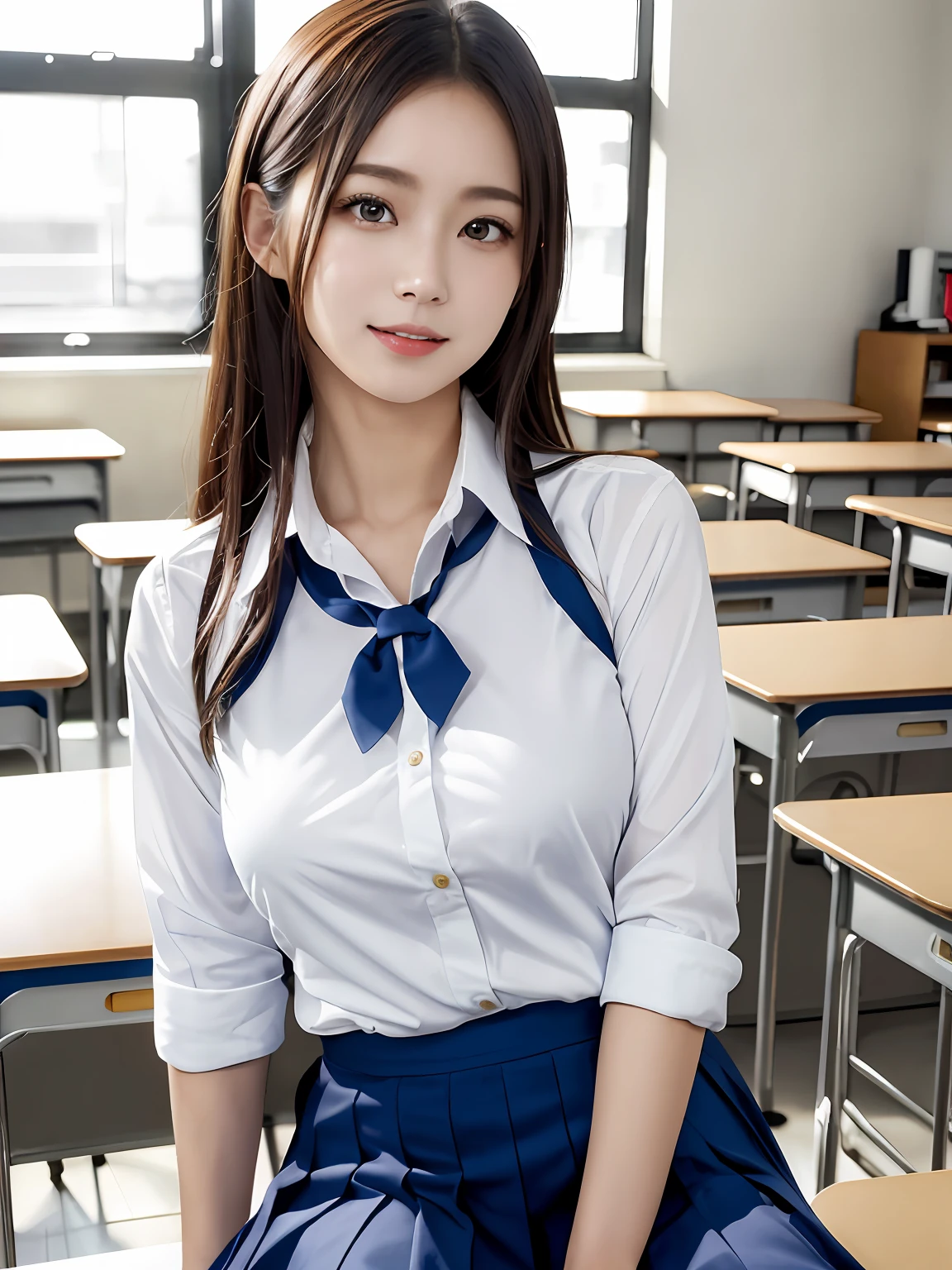 masutepiece, Best Quality, japanaese girl, 8K, Raw photo, top-notch quality, masutepiece, nffsw:1.2, exceptionally detailed RAW color photo, professional-grade photograph, (Realistic, Photorealistic:1.37), (highly detailedskin:1.2), Ultra-high resolution, (lenz 50mm), (masutepiece, top-quality:1.3), (Ultra detailed 8K cg:1.2), (hyper realisitic:1.35), (Photorealistic:1.45), (Realistic:1.4), Cowboy Shot,
1 beautiful Japanese girl, 22 years old, super model, Japanese Idol, __expression__, Large breasts, (sitting on the desk:1.1), (School uniform:1.4), (Spread legs:1.2),
(School classroom background:1.1)、Korean Idol、Nogizaka Idol、hposing Gravure Idol、Adults、女優