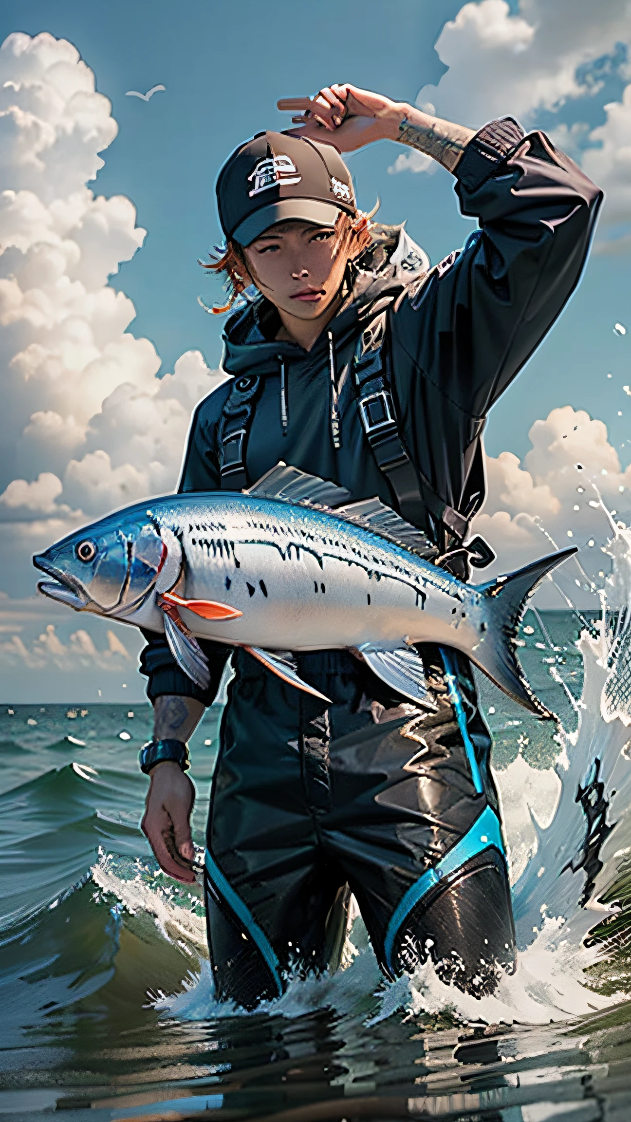 Cyber Angler、Catch one marlin、rough sea