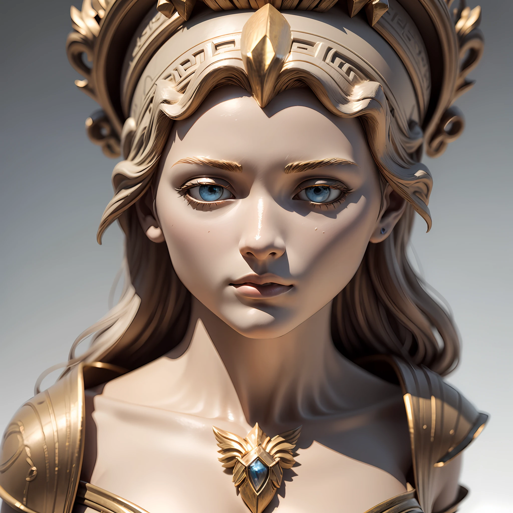 3D sci-fi CG rendering of a Greek mythological goddess head in ultra realistic marble Product photo bright white background high key anaglyph color lighting --auto