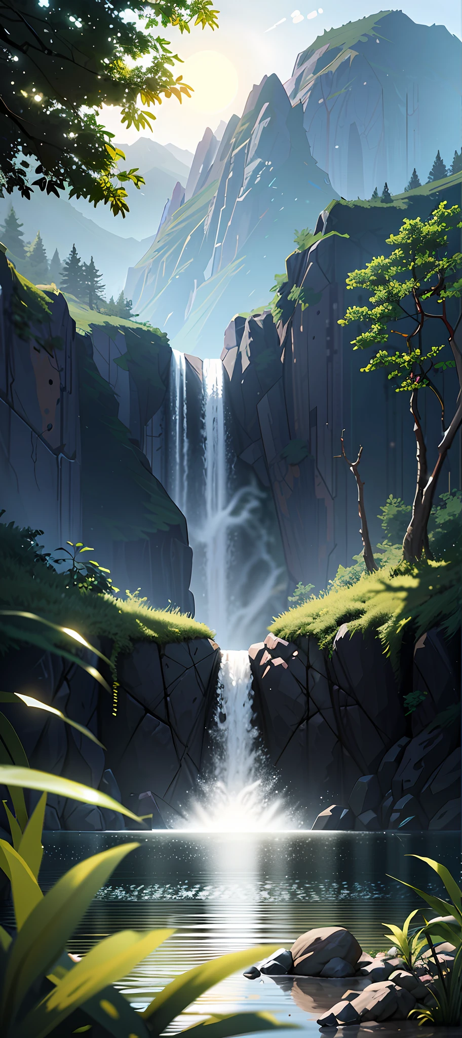 there is a waterfall in the middle of a mountain with a waterfall coming out of it, ross tran. scenic background, digital painting concept art, in style of kyrill kotashev, ryan dyar, environment painting, environment art, wlop and rhads, environmental concept art, environment concept art, beautiful concept art, 8 k resolution digital painting