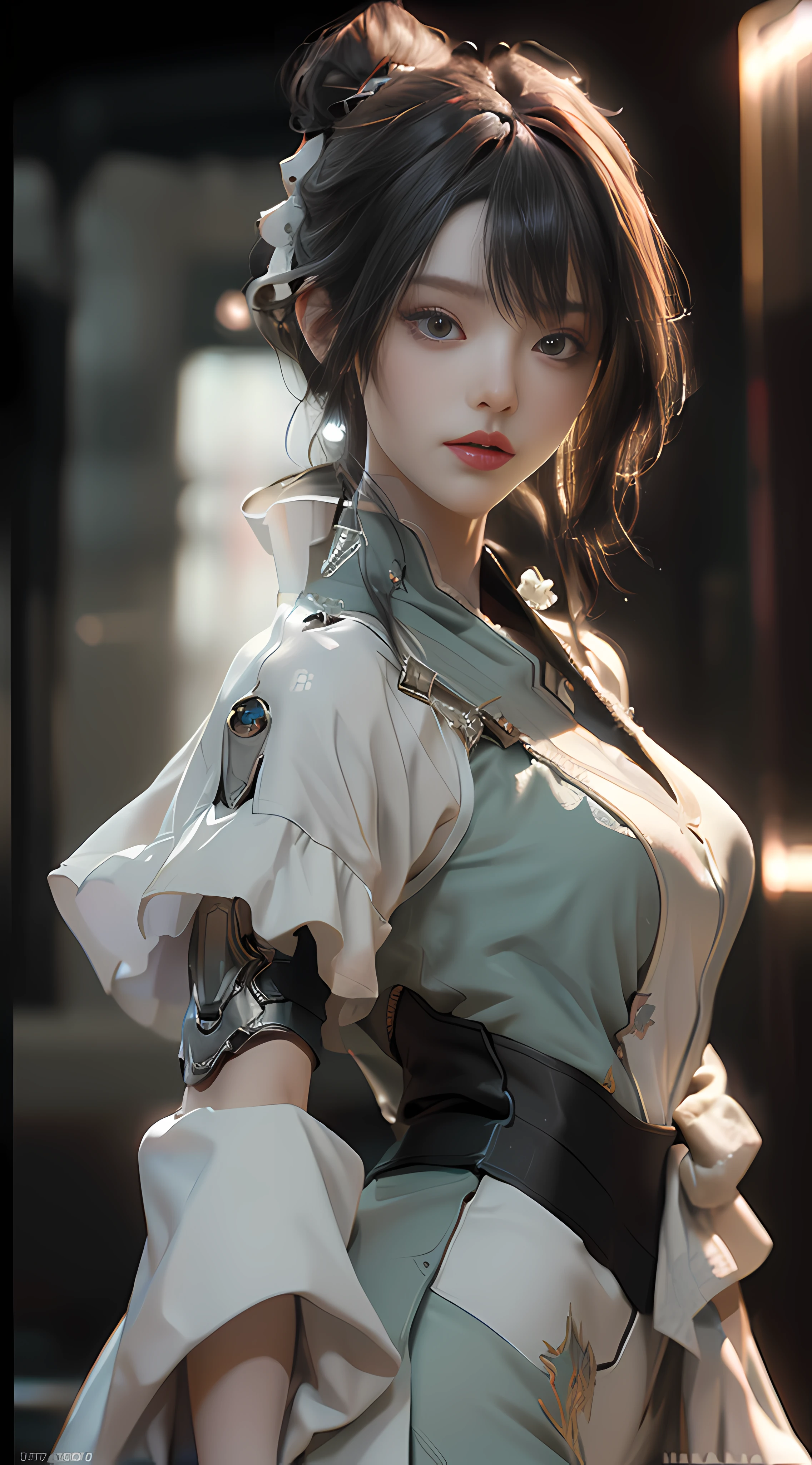 ((Best quality)), ((masterpiece)), (detailed:1.4), 3D, an image of a beautiful cyberpunk female,HDR (High Dynamic Range),Ray Tracing,NVIDIA RTX,Super-Resolution,Unreal 5,Subsurface scattering,PBR Texturing,Post-processing,Anisotropic Filtering,Depth-of-field,Maximum clarity and sharpness,Multi-layered textures,Albedo and Specular maps,Surface shading,Accurate simulation of light-material interaction,Perfect proportions,Octane Render,Two-tone lighting,Wide aperture,Low ISO,White balance,Rule of thirds,8K RAW,