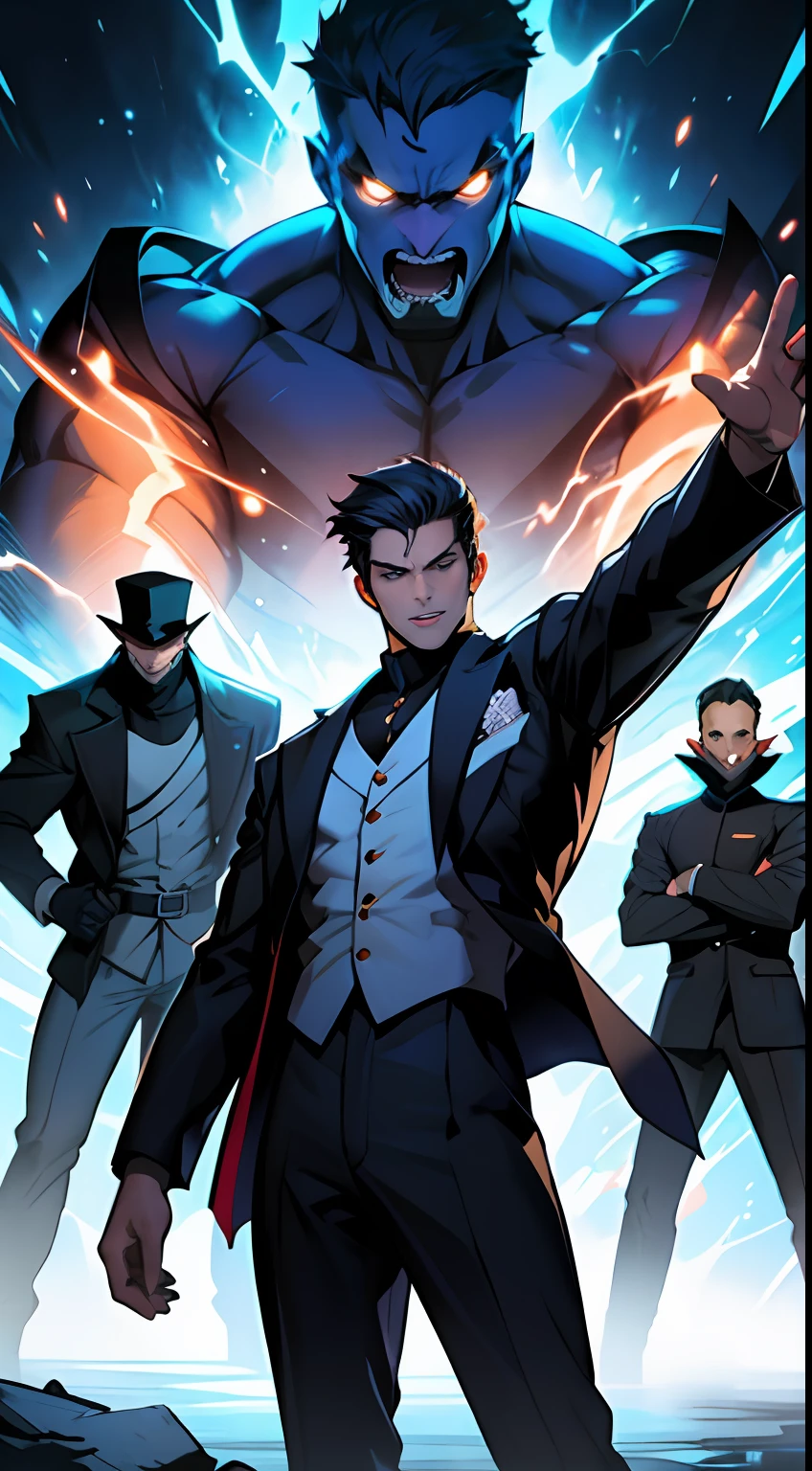 A young and handsome man stands in the center of the scene,Four phantoms appeared behind him,Each phantom represents a heroic spirit。The man raised his arms,Unfold your body,Exudes powerful energy fluctuations。Everyone looked at him in surprise,The gaze was attracted by these four heroic shadows。