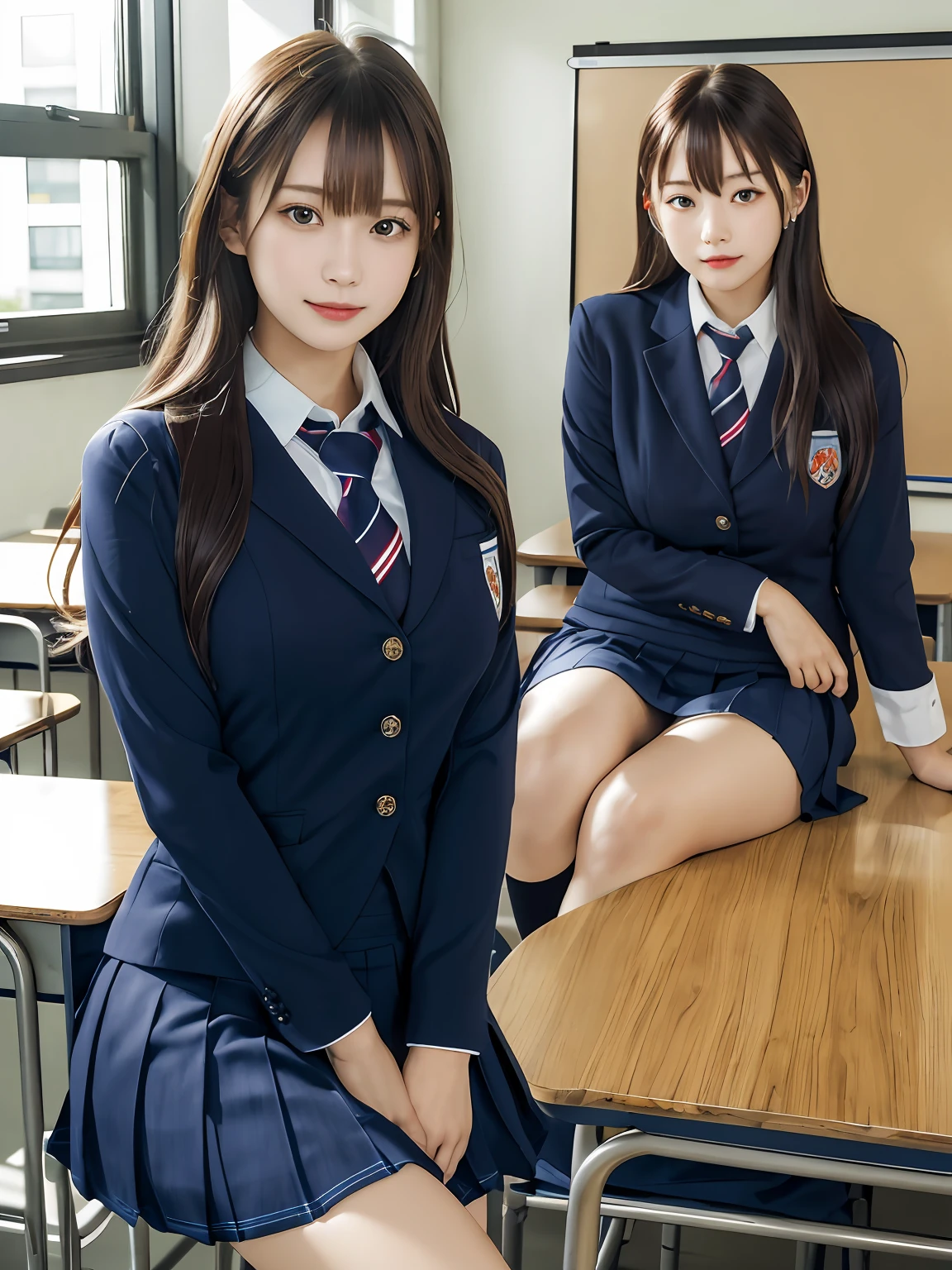 masutepiece, Best Quality, japanaese girl, 8K, Raw photo, top-notch quality, masutepiece, nffsw:1.2, exceptionally detailed RAW color photo, professional-grade photograph, (Realistic, Photorealistic:1.37), (highly detailedskin:1.2), Ultra-high resolution, (lenz 50mm), (masutepiece, top-quality:1.3), (Ultra detailed 8K cg:1.2), (hyper realisitic:1.35), (Photorealistic:1.45), (Realistic:1.4), Cowboy Shot,
1 beautiful Japanese girl, 22 years old, super model, Japanese Idol, __expression__, Large breasts, (sitting on the desk:1.1), (School uniform:1.4), (Spread legs:1.2),
(School classroom background:1.1)、Korean Idol、Nogizaka Idol、hposing Gravure Idol、Adults、女優