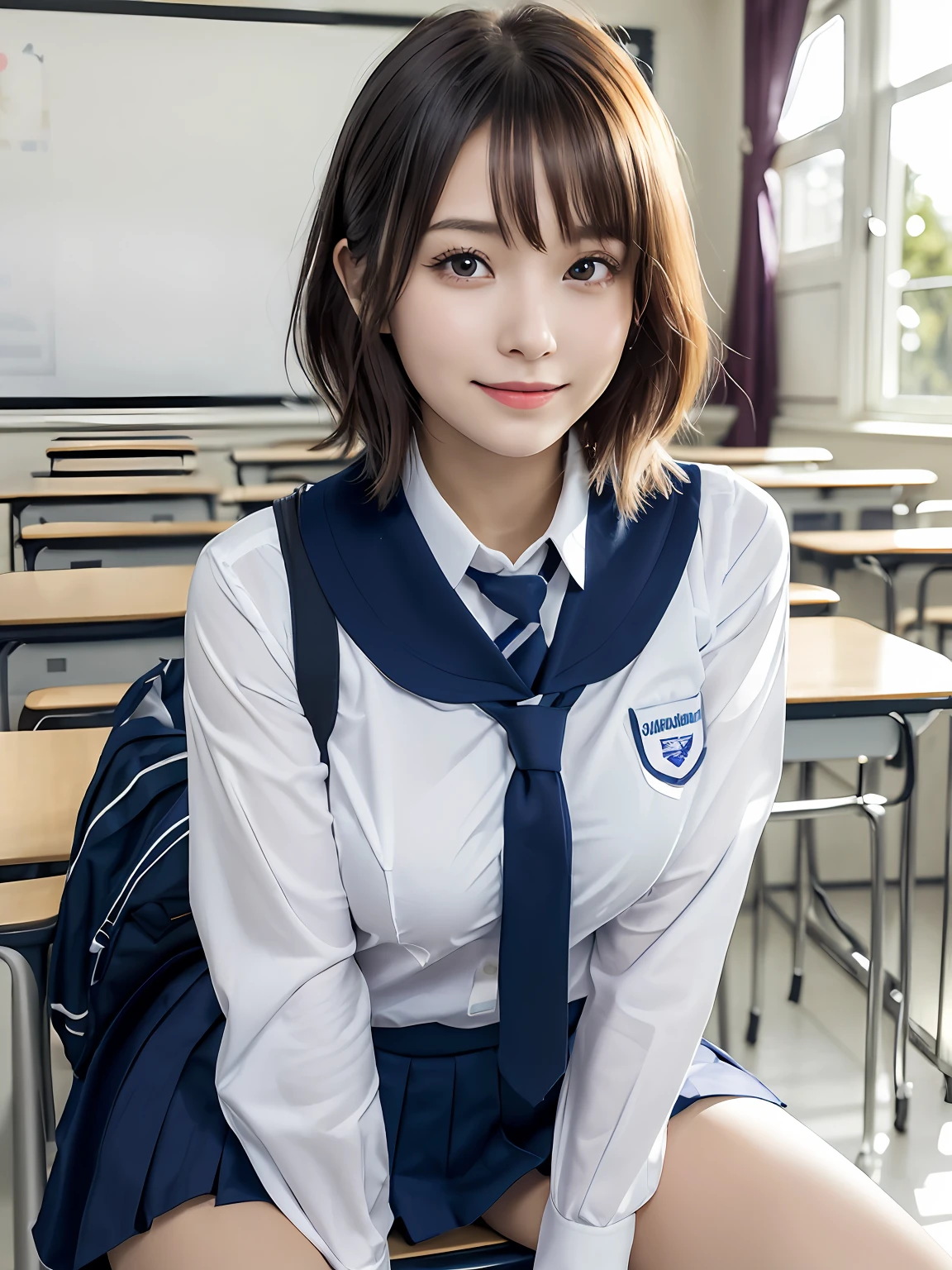 masutepiece, Best Quality, japanaese girl,1girl in, 8K, Raw photo, top-notch quality, masutepiece, nffsw:1.2, exceptionally detailed RAW color photo, professional-grade photograph, (Realistic, Photorealistic:1.37), (highly detailedskin:1.2), Ultra-high resolution, (lenz 50mm), (F/1.2),Exquisitely Detailed Eyes,Staring at the viewer,
break
With 1 girl (There are many elderly people:1.4), Beautiful face, kawaii,(Smile:1.05),(20yr old, Large breasts, wide-hips,Straight hair, (Short hair), Black eyes, white fine skin,small mouth, high cheekbones (Definition), Sexy Pose,(Leaning forward:1.3),(The to the FW:1.1),White panties、Korean Idol、Nogizaka Idol、hposing Gravure Idol、Adults、女優、(masutepiece, top-quality:1.3), (Ultra detailed 8K cg:1.2), (hyper realisitic:1.35), (Photorealistic:1.45), (Realistic:1.4), Cowboy Shot,
1 beautiful Japanese girl, 22 years old, super model, Japanese Idol, __expression__, Large breasts, (sitting on the desk:1.1), (School uniform:1.4), (Spread legs:1.2),
(School classroom background:1.1),