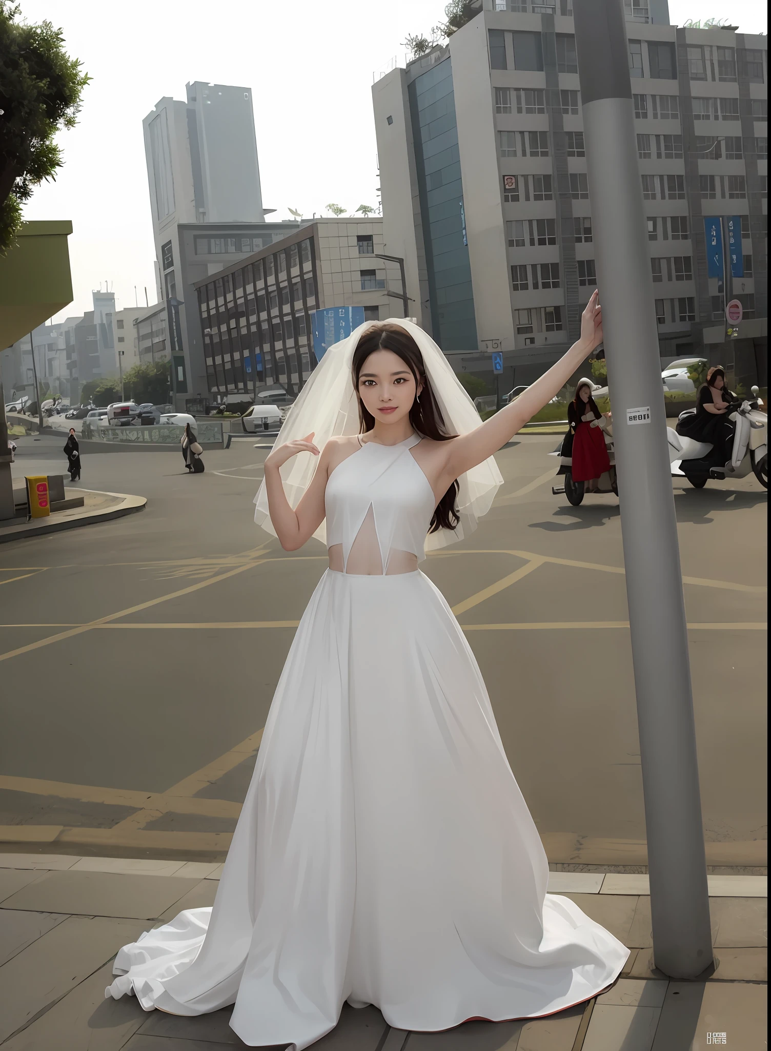 arafed woman in a wedding dress posing for a picture, Wearing a wedding dress, inspired by Cheng Jiasui, Eat Zhuoxin, shaxi, Wu Liu, wei wang, inspired by Liu Haisu, Lu Ji, xue han, wenfei ye, Inspired by Tang Yifen, kan liu, ruanjia, 2m, Wedding dress