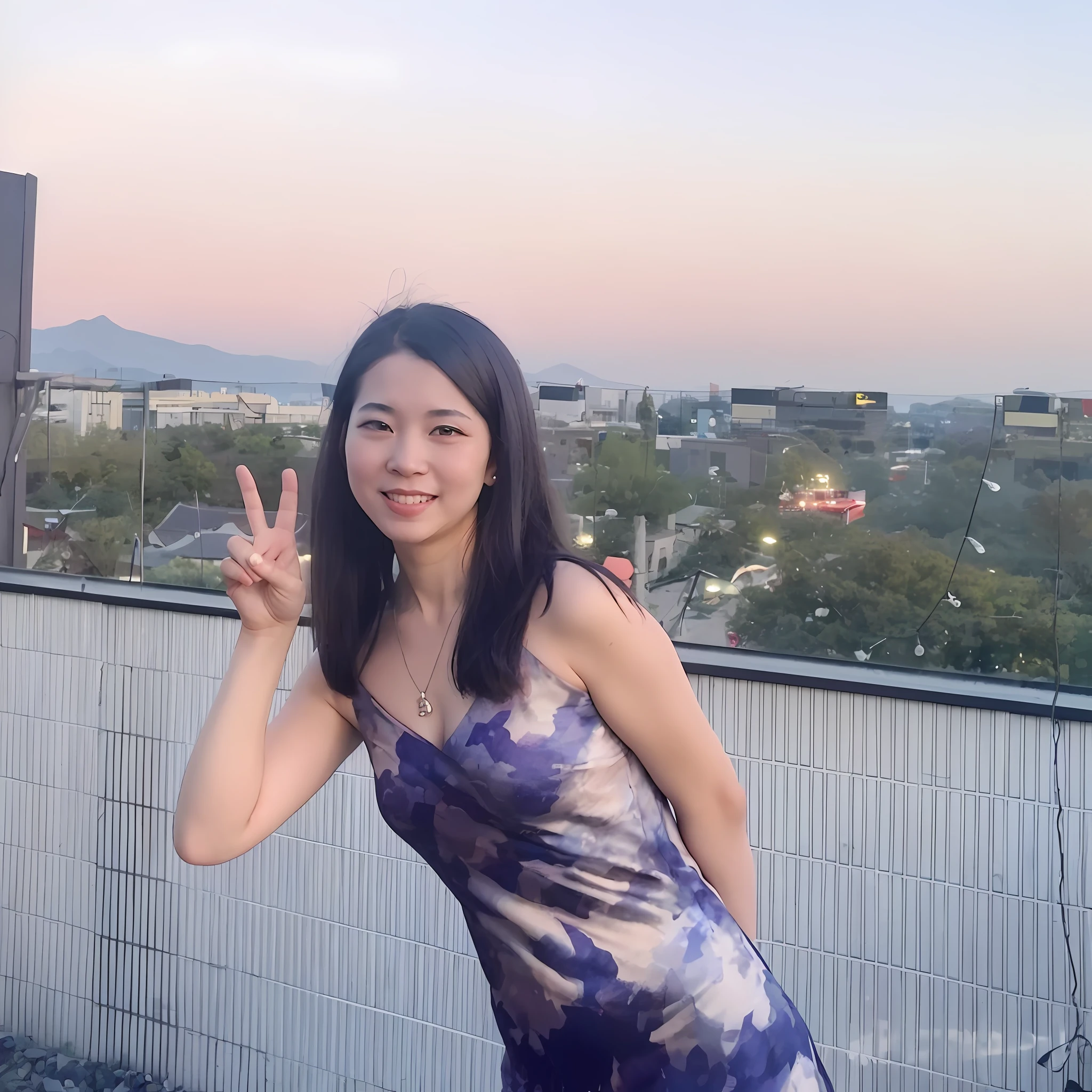 The Arad woman in the dress stood on the roof with her hands raised, 8k selfie photograph, With sunset, chiho, 8K 50mm ISO 10, taken in 2 0 2 0, very very low quality picture, Yoshitomo Nara, xintong chen, Shot on Canon EOS R 6