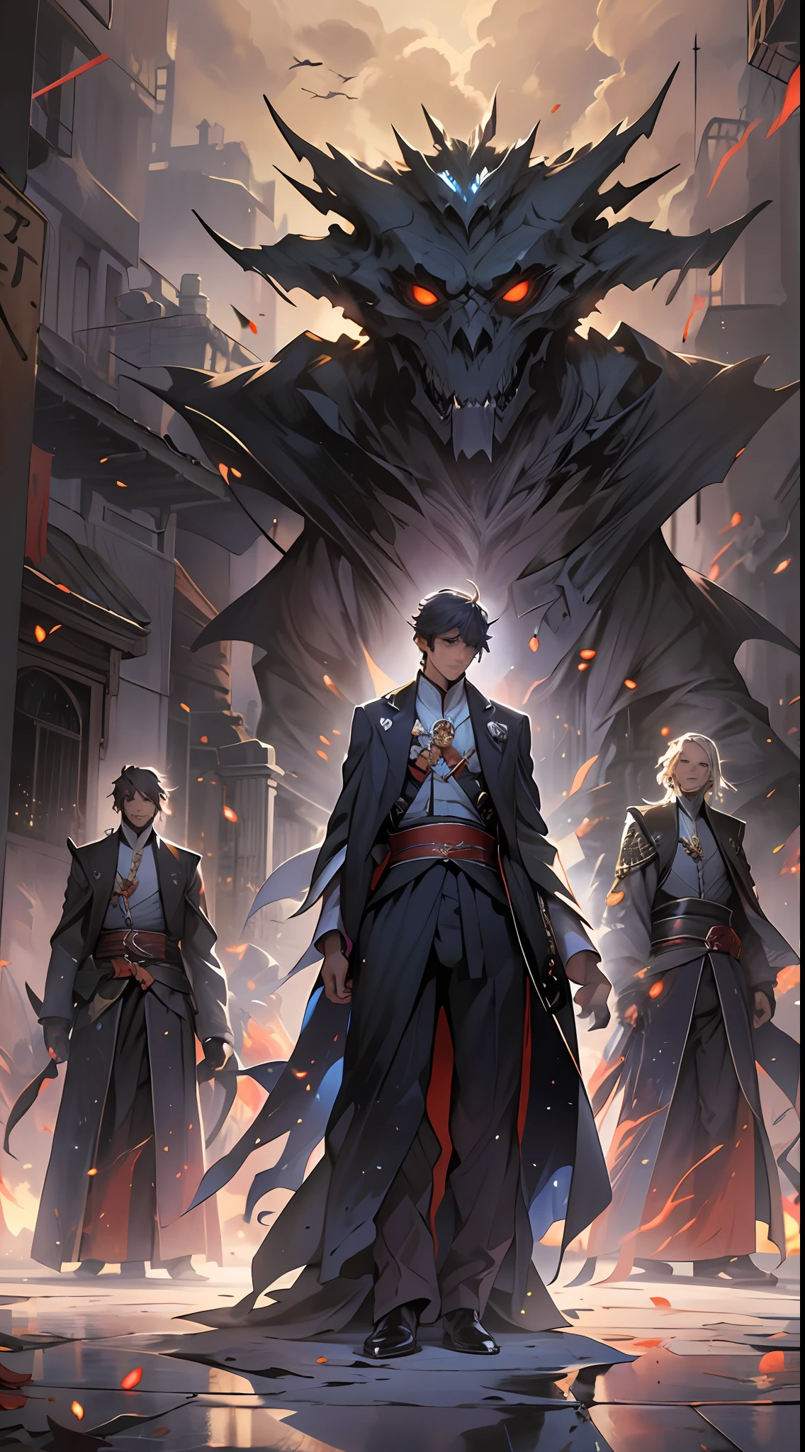 A young and handsome man stands in the center of the scene,Four phantoms appeared behind him,Each phantom represents a heroic spirit。The man raised his arms,Unfold your body,Exudes powerful energy fluctuations。Everyone looked at him in surprise,The gaze was attracted by these four heroic shadows。