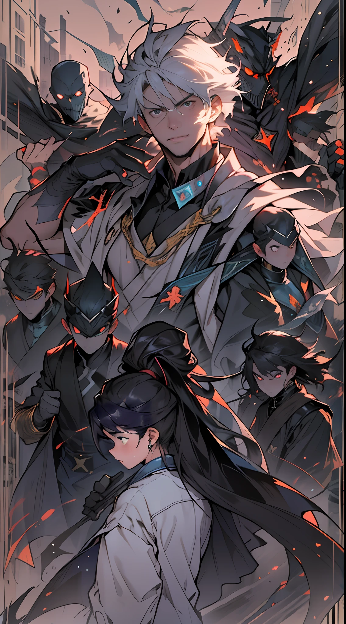 A young and handsome man stands in the center of the scene,Four phantoms appeared behind him,Each phantom represents a heroic spirit。The man raised his arms,Unfold your body,Exudes powerful energy fluctuations。Everyone looked at him in surprise,The gaze was attracted by these four heroic shadows。