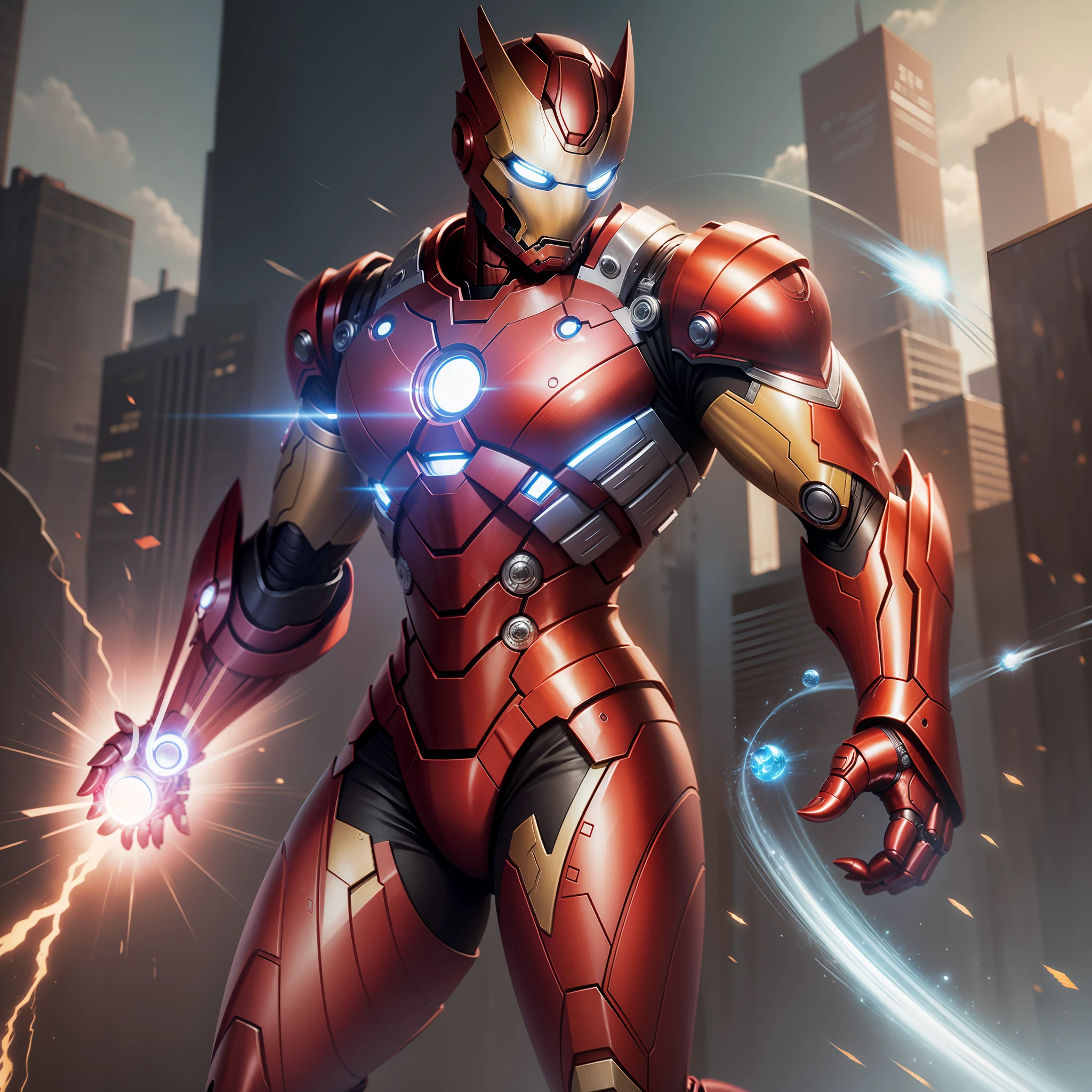 Iron Man, full body, superior armor, jarvis, nanotech armor, ultra realistic, anime style, tony stark