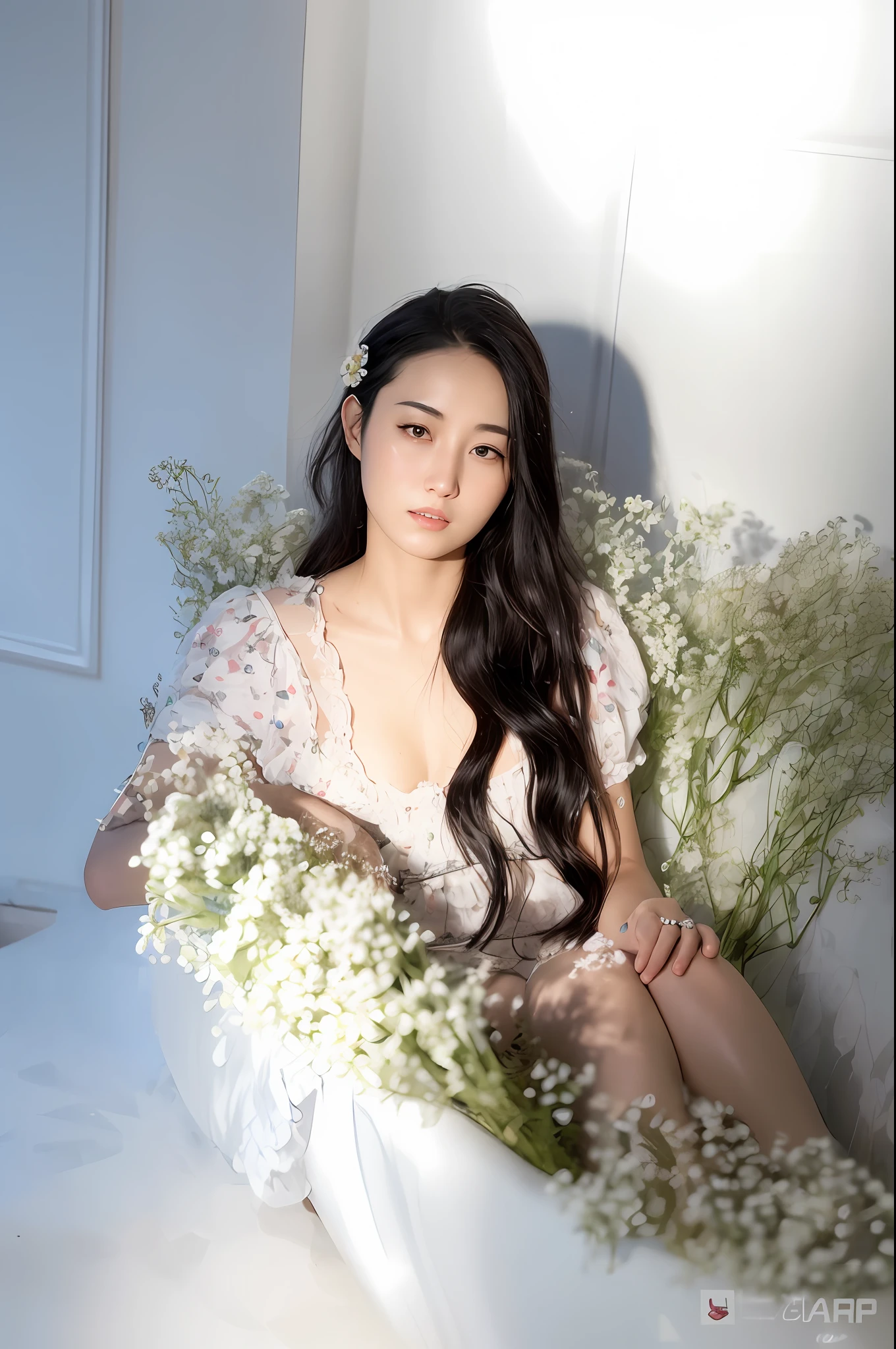 there is a woman that is sitting in a bath tub,There are flowers inside, dilraba dilmurat, xintong chen, wenfei ye, With flowers, Choi Hyun-hwa, kimi takemura, Gemma Chen, lulu chen, hwang se - on, mingchen shen, xue han, shaxi, heise-lian yan fang, Zhang Jingna