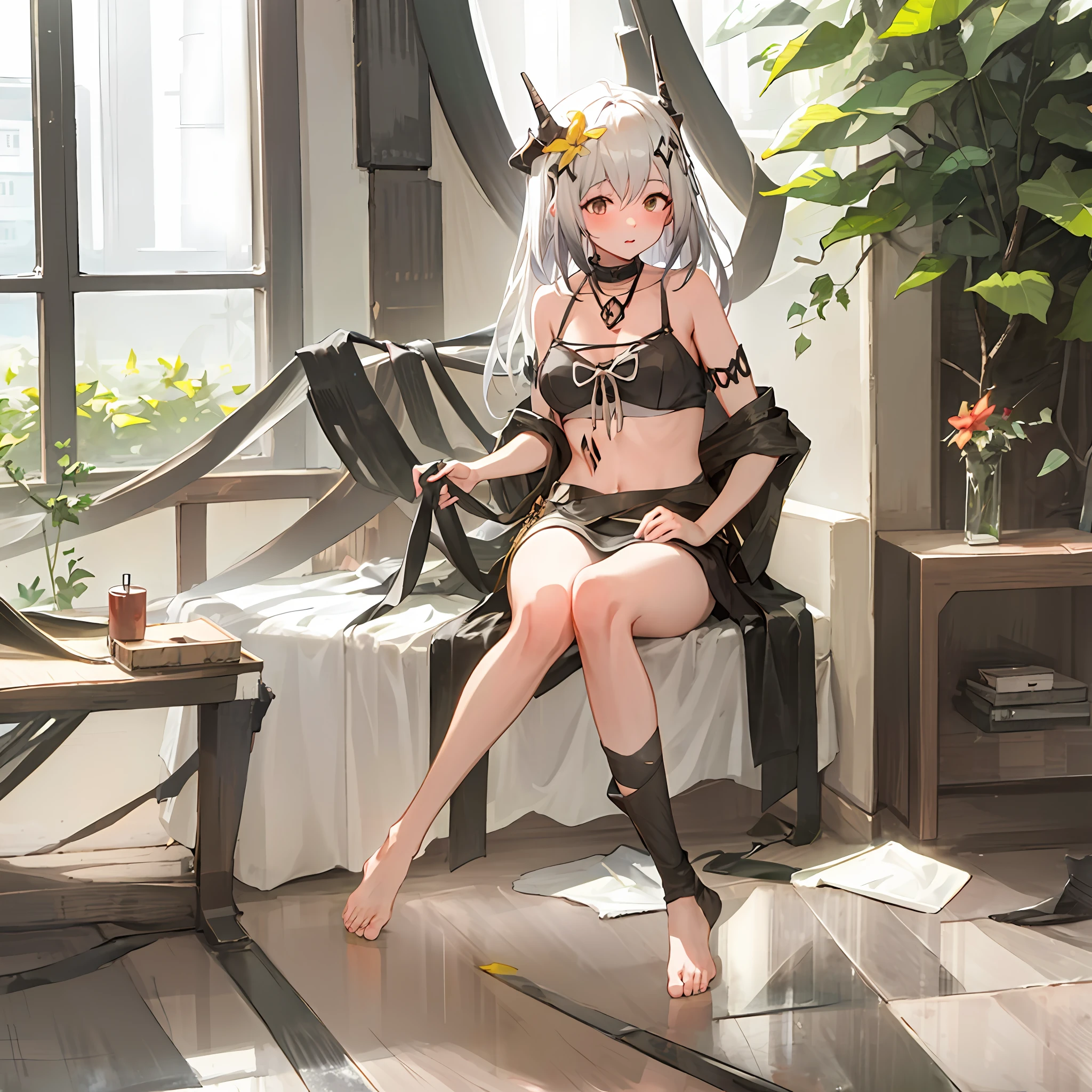 Anime girl sitting in chair，Holding a sword in hand, trending on artstation pixiv, author：Shitao, Kantai collection style, Guweiz in Pixiv ArtStation, Best anime 4k konachan wallpaper, from girls frontline, White-haired god, Guweiz on ArtStation Pixiv, From Arknights, Guwitz is colorful，Dazzle，Fantastic extremely high quality pictures of soles of feet jade feet