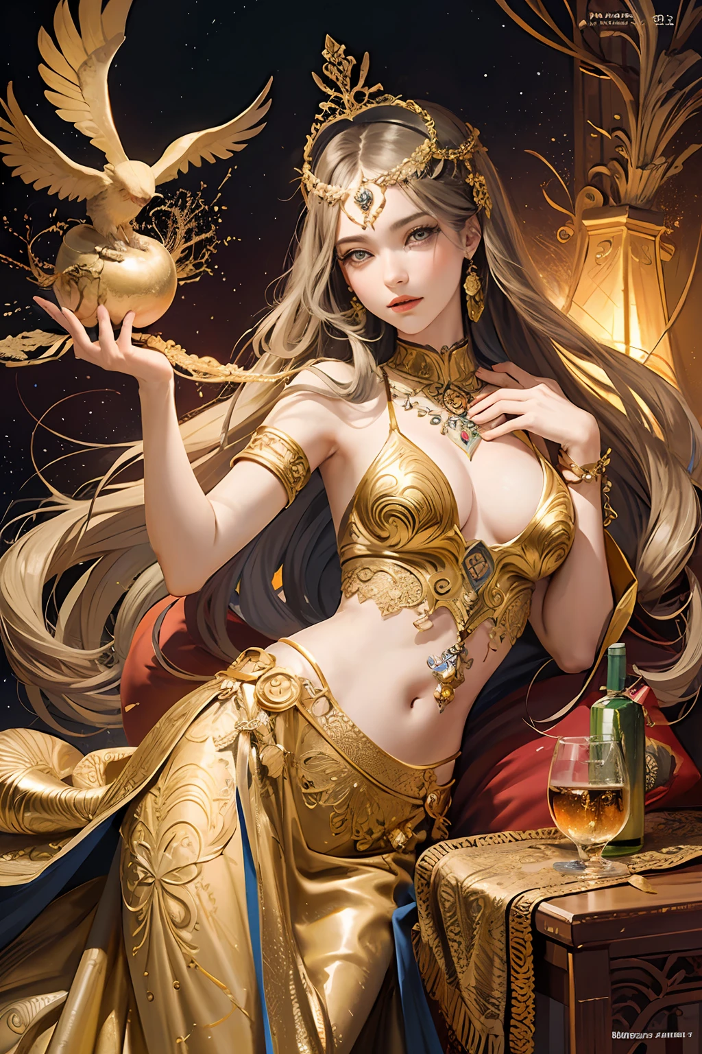 (masterpiece, top quality, best quality, official art, beautiful and aesthetic:1.2), (1girl), extreme detailed,colorful,highest detailed, official art, unity 8k wallpaper, ultra detailed, beautiful and aesthetic, beautiful, masterpiece, best quality, (zentangle, mandala, tangle, entangle) ,holy light,gold foil,gold leaf art,glitter drawing, PerfectNwsjMajic