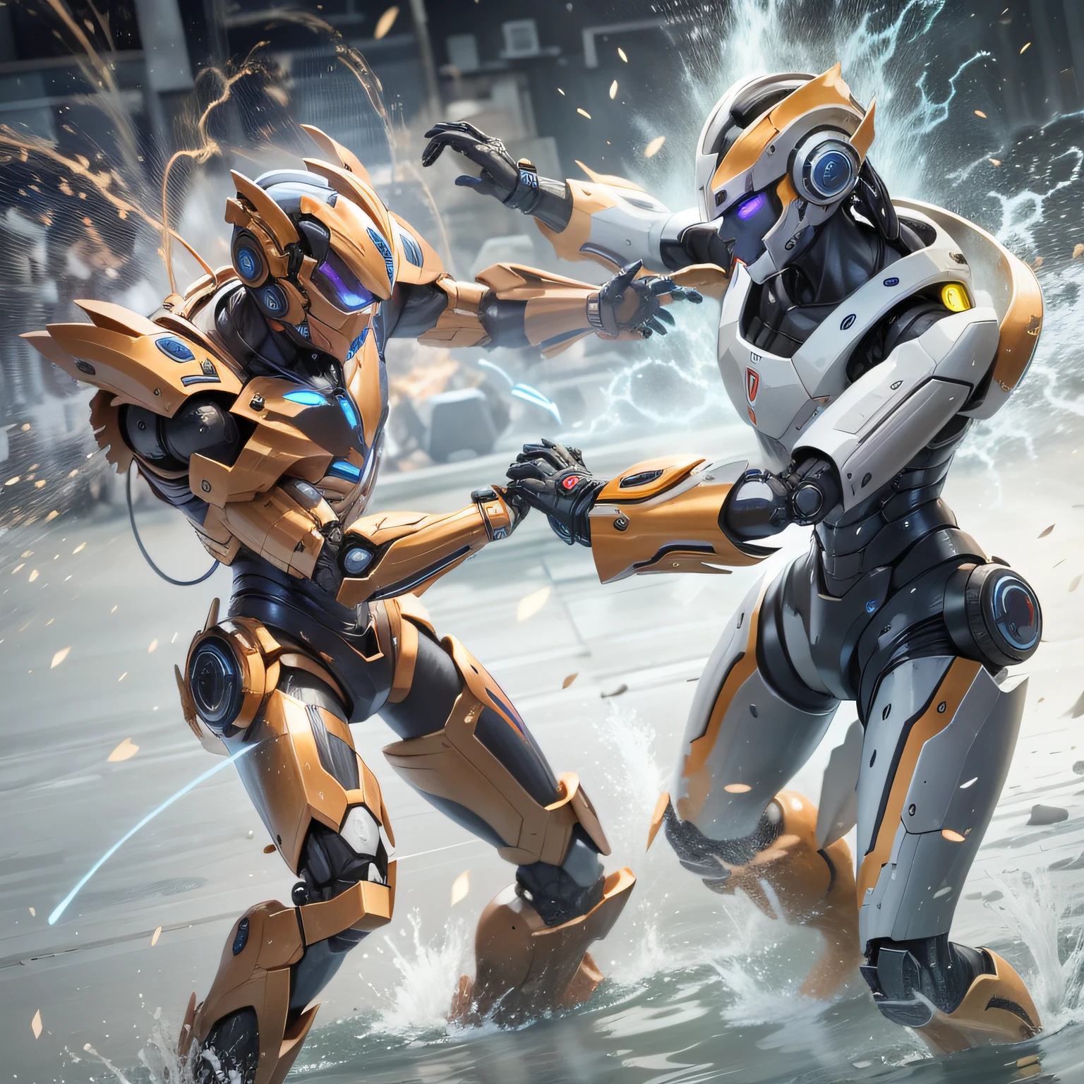 Need a 2-humanoid robot fighting spark splash picture