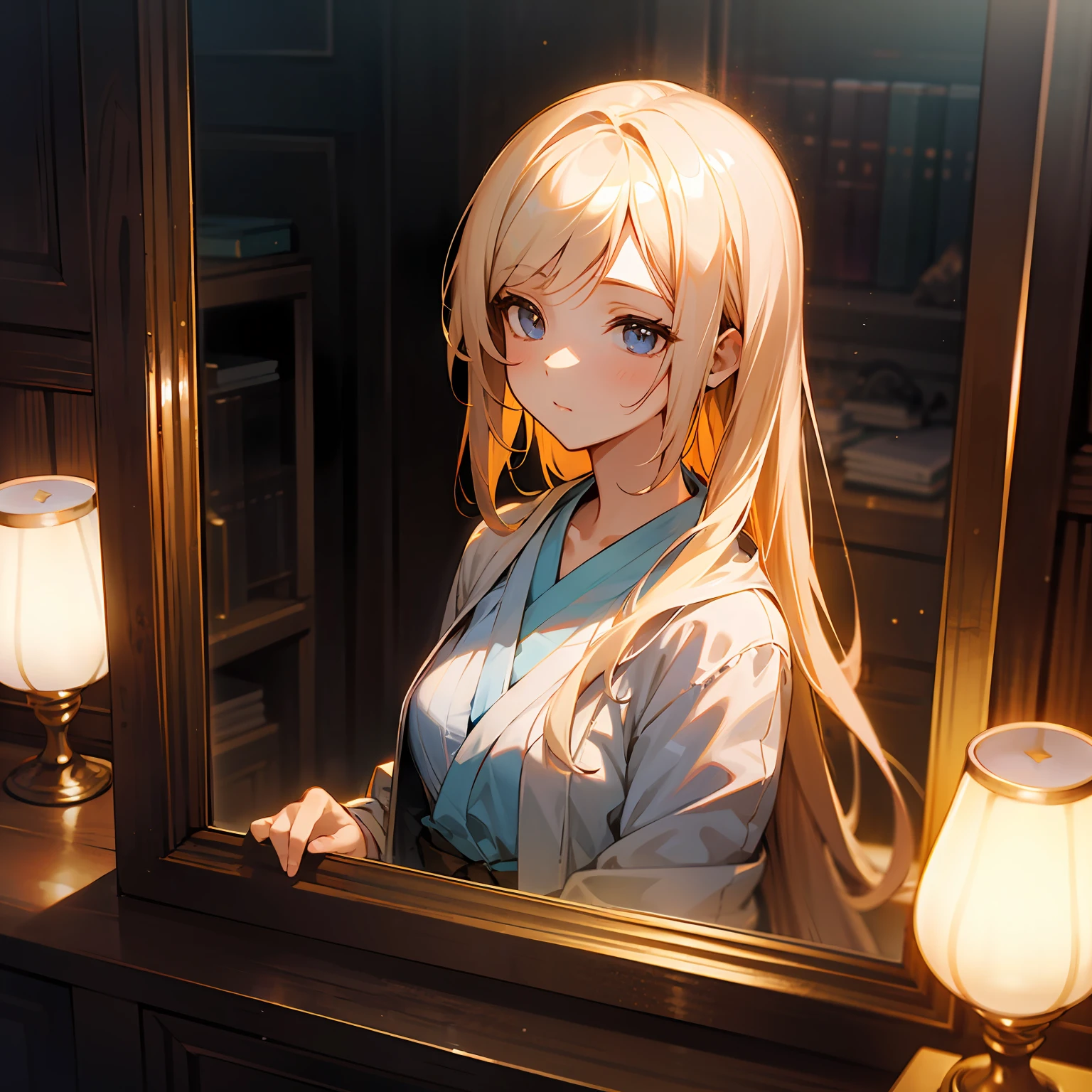 zori,glass,Long-haired girl,Vacated,Light,HD beauty CG