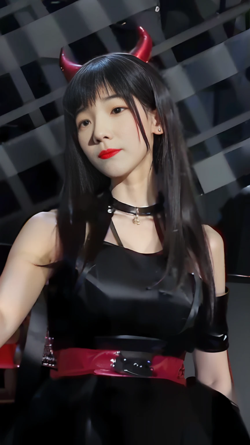 Horns in black dress and Arapei girl with red hair, sui ishida with black hair, blackpink jennie, cruel korean goth girl, jisoo from blackpink, She has black hair,By bangs, jossi of blackpink, harumi, ayami, portrait of jossi of blackpink, tzuyu from twice, ayami kojima amano, jisoo of blackpink