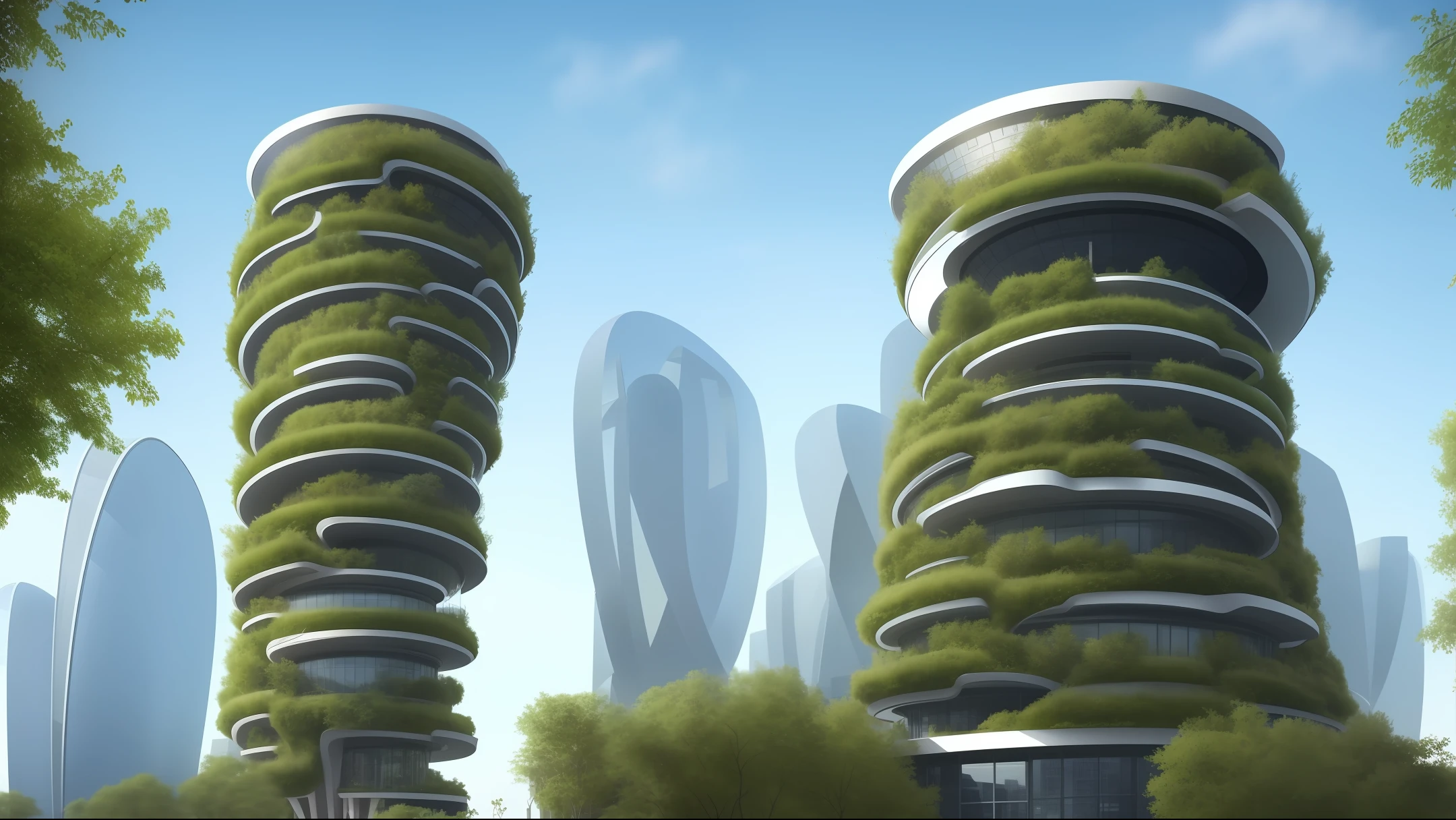 8k, architecture,arafed spiral - shaped building with a green roof and a sky background, futuristic tower, futuristic skyscraper, twisted giant tower, inspired by Zha Shibiao, two organic looking towers, by Zha Shibiao, future architecture, flawless structure, futuristic architectural art, futuristic architecture concept, taller than a skyscraper, amazing, realistic, full hd, awesome
