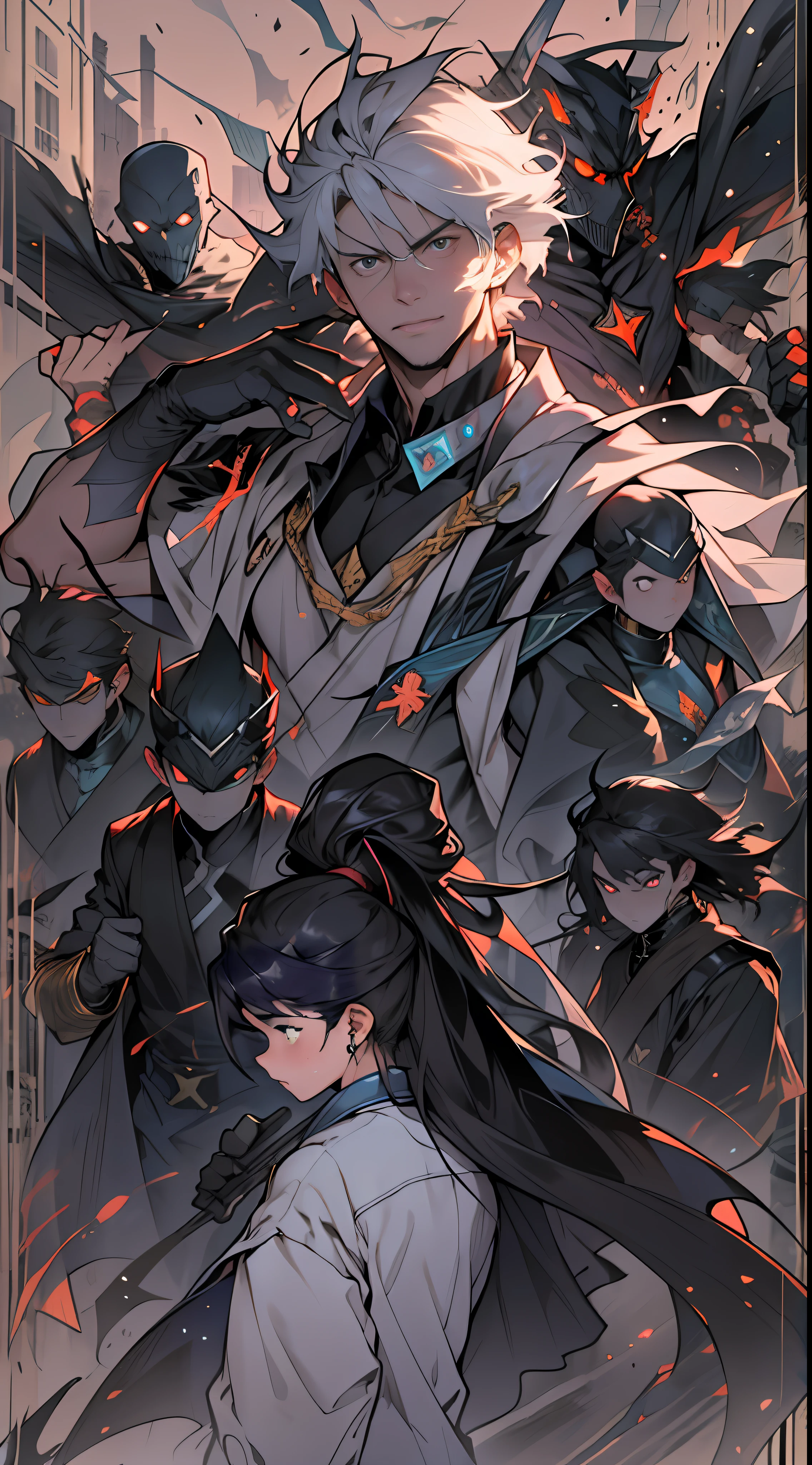 A young and handsome man stands in the center of the scene，Four phantoms appeared behind him，Each phantom represents a heroic spirit。The man raised his arms，Unfold your body，Exudes powerful energy fluctuations。Everyone looked at him in surprise，The gaze was attracted by these four heroic shadows。