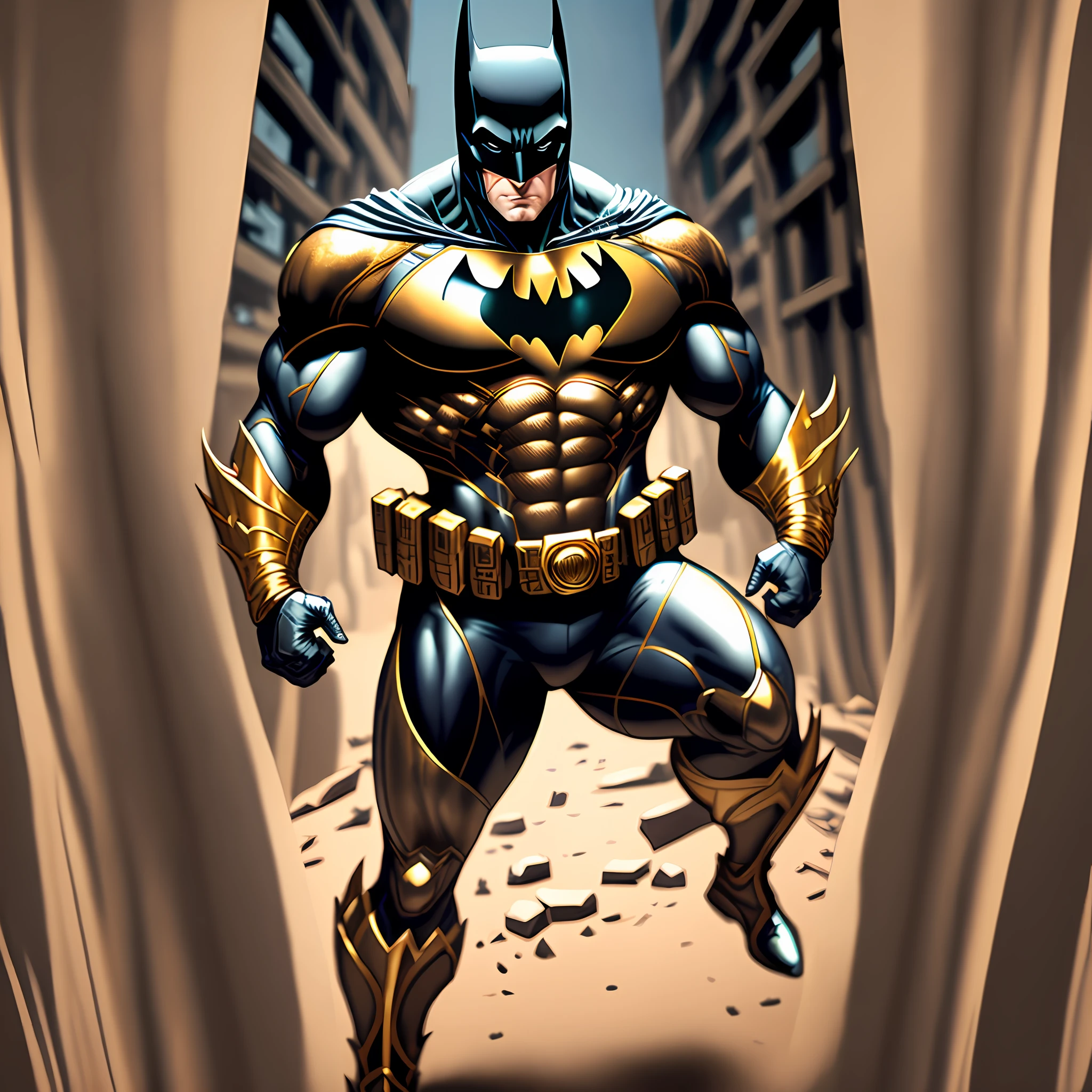 The Batman in the metallic suit, cor prata predominante, rico em detalhes, Kinematic, alta resolução, dinamic angle, obra prima, melhor qualidade --auto