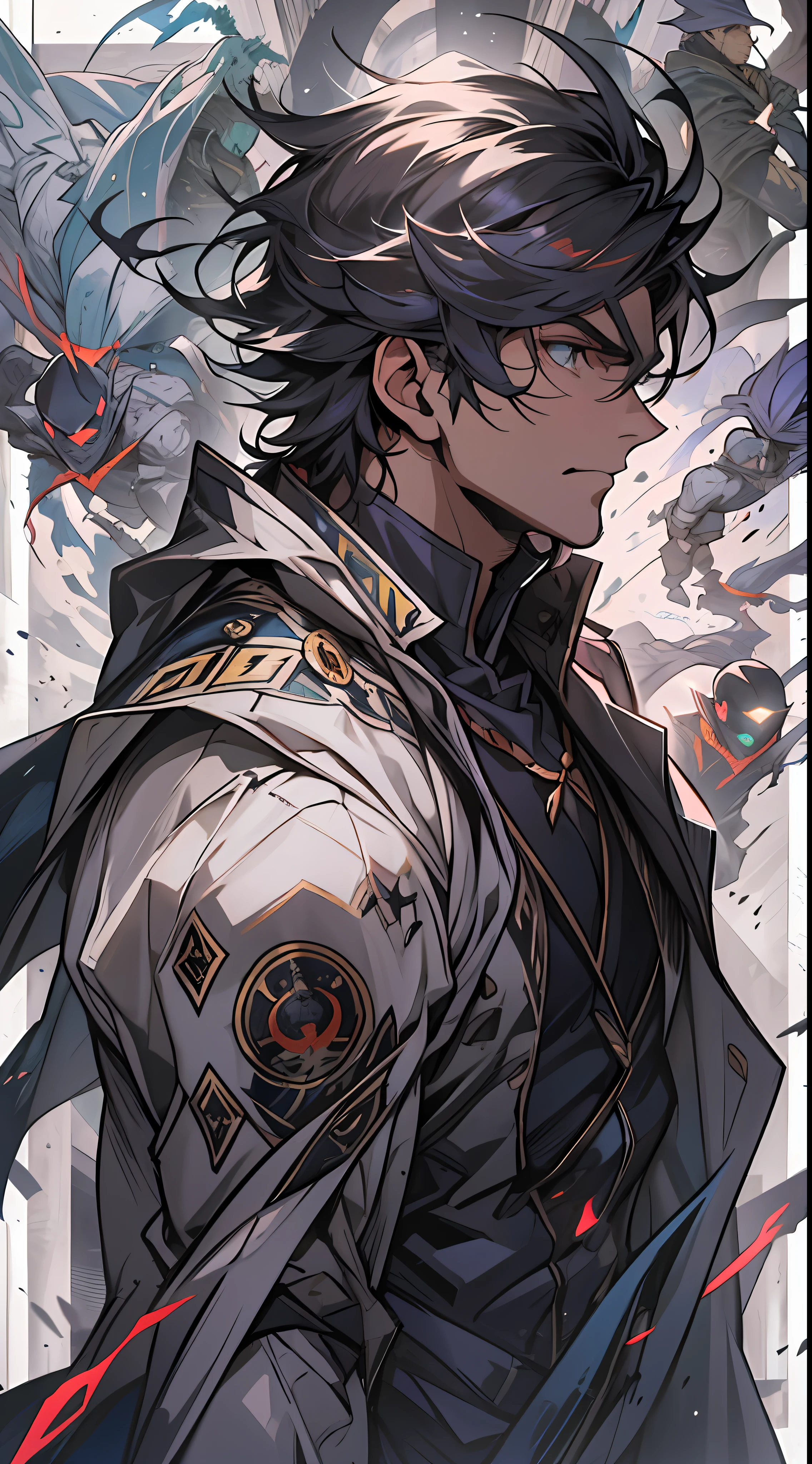 A young and handsome man stands in the center of the scene,Four phantoms appeared behind him,Each phantom represents a heroic spirit。The man raised his arms,Unfold your body,Exudes powerful energy fluctuations。Everyone looked at him in surprise,The gaze was attracted by these four heroic shadows。