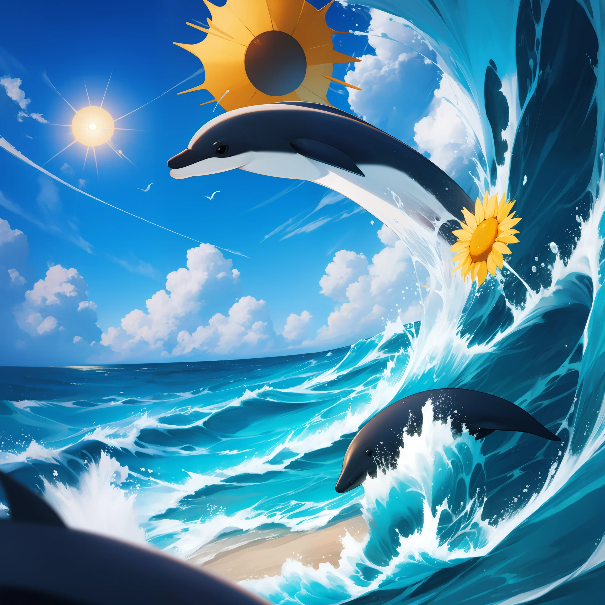 Sea, dolphin, nature, sun, blue --auto